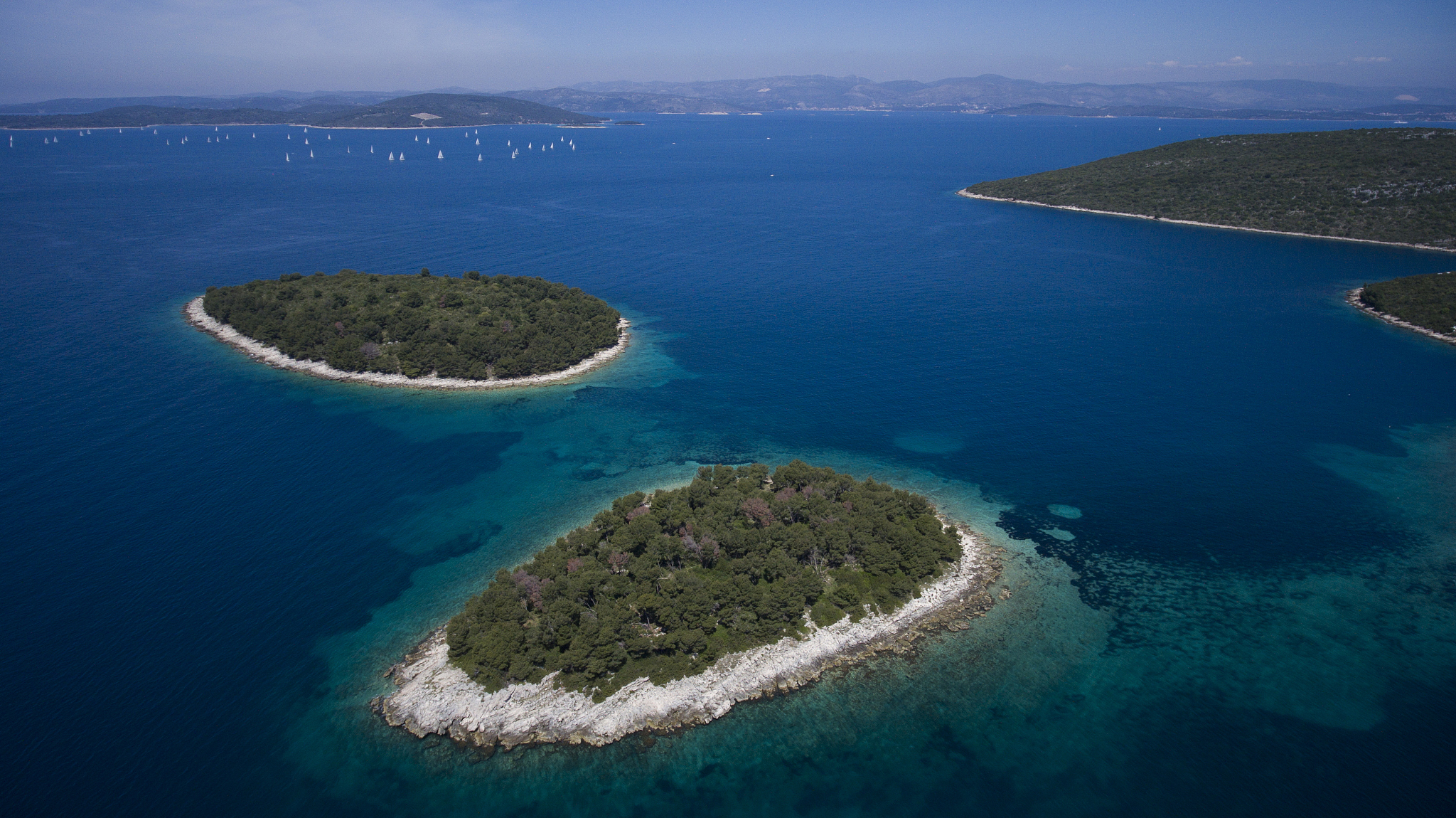 aerial of islands in adriatic sea, near trogir, split-dalmatia, 