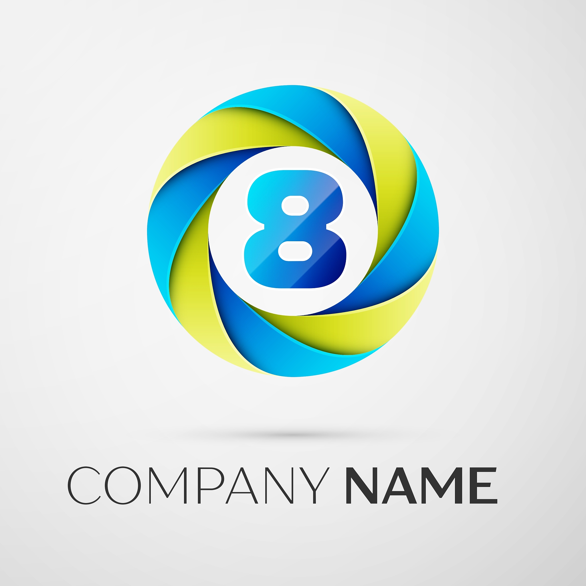 number eight logo symbol in the colorful circle on