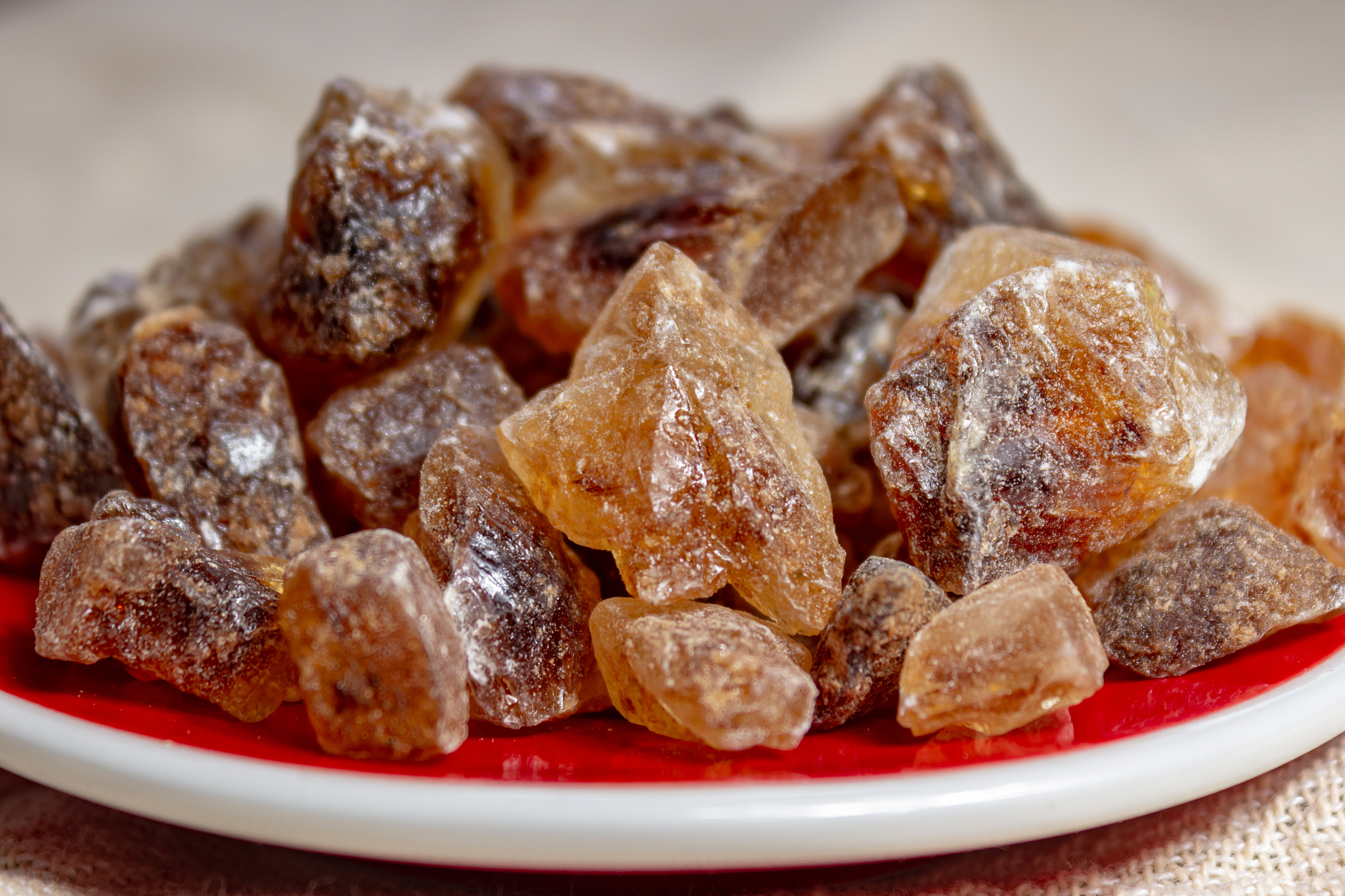 crystals of candy sugar, traditional brown rock sugar originally