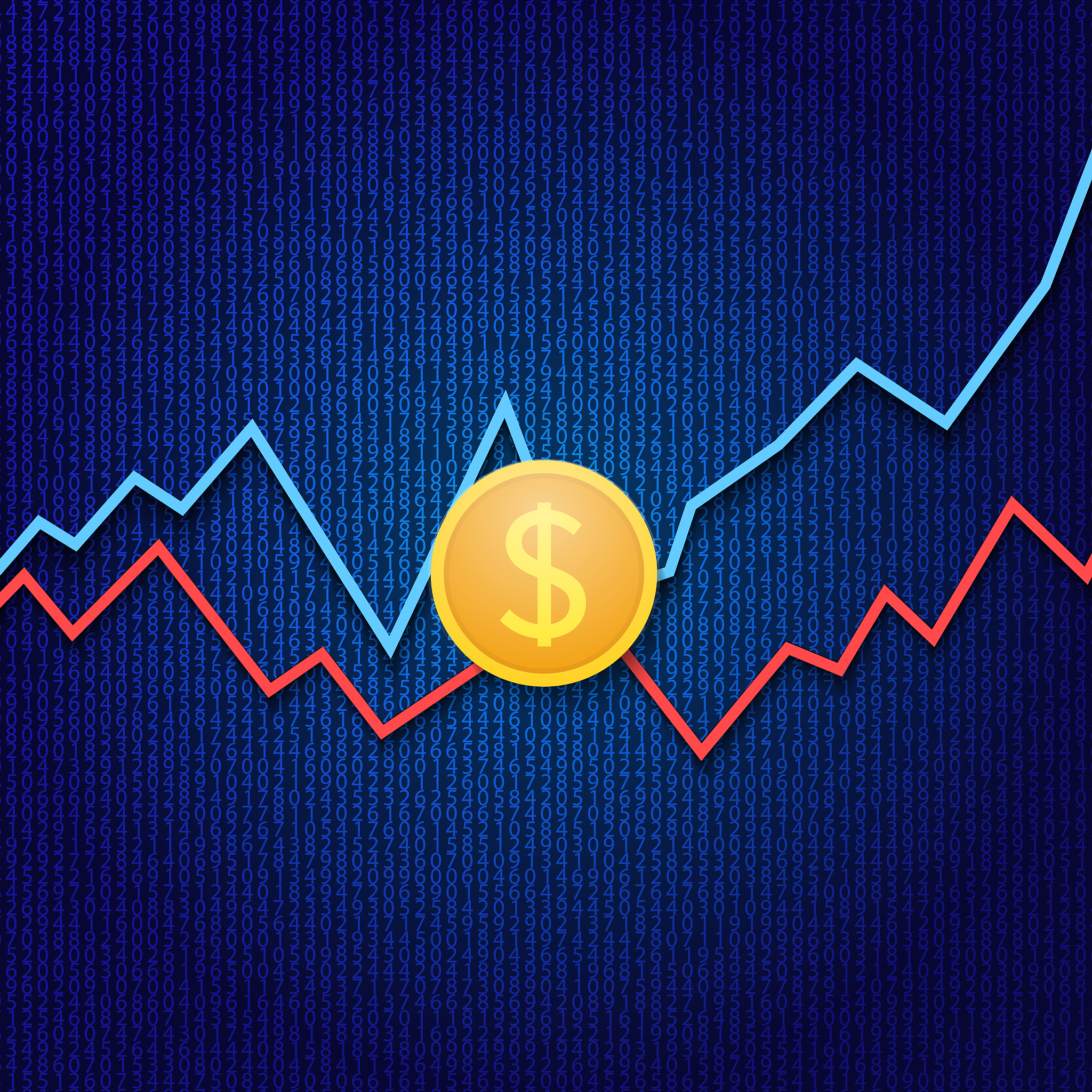 coin dollar and profit growth graphs  .