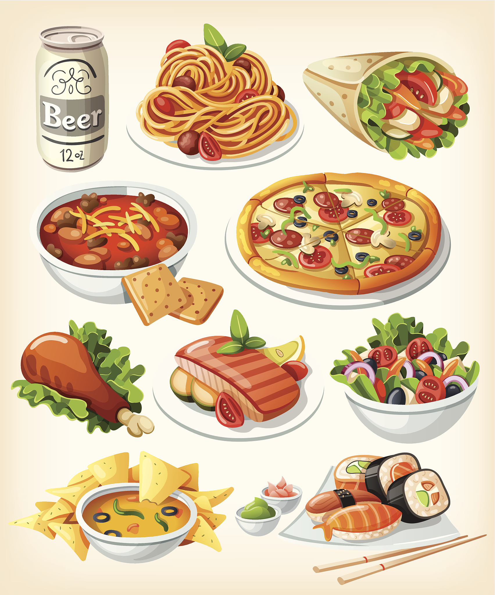 set of traditional food icons.