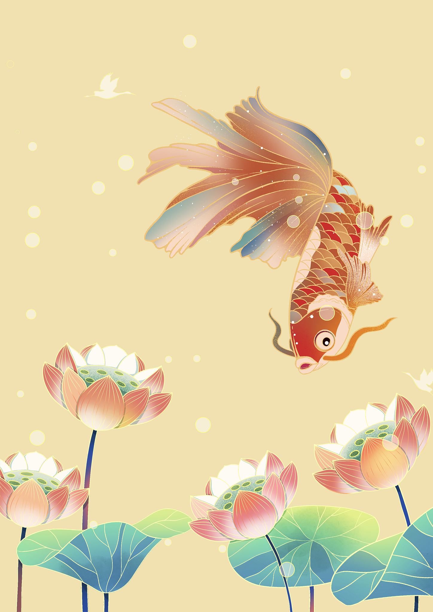 我想创作一幅关于白鱼登舟-金鱼戏水-中华优秀传统文化的绘画作品请帮我用100字描述关于它的创意理念