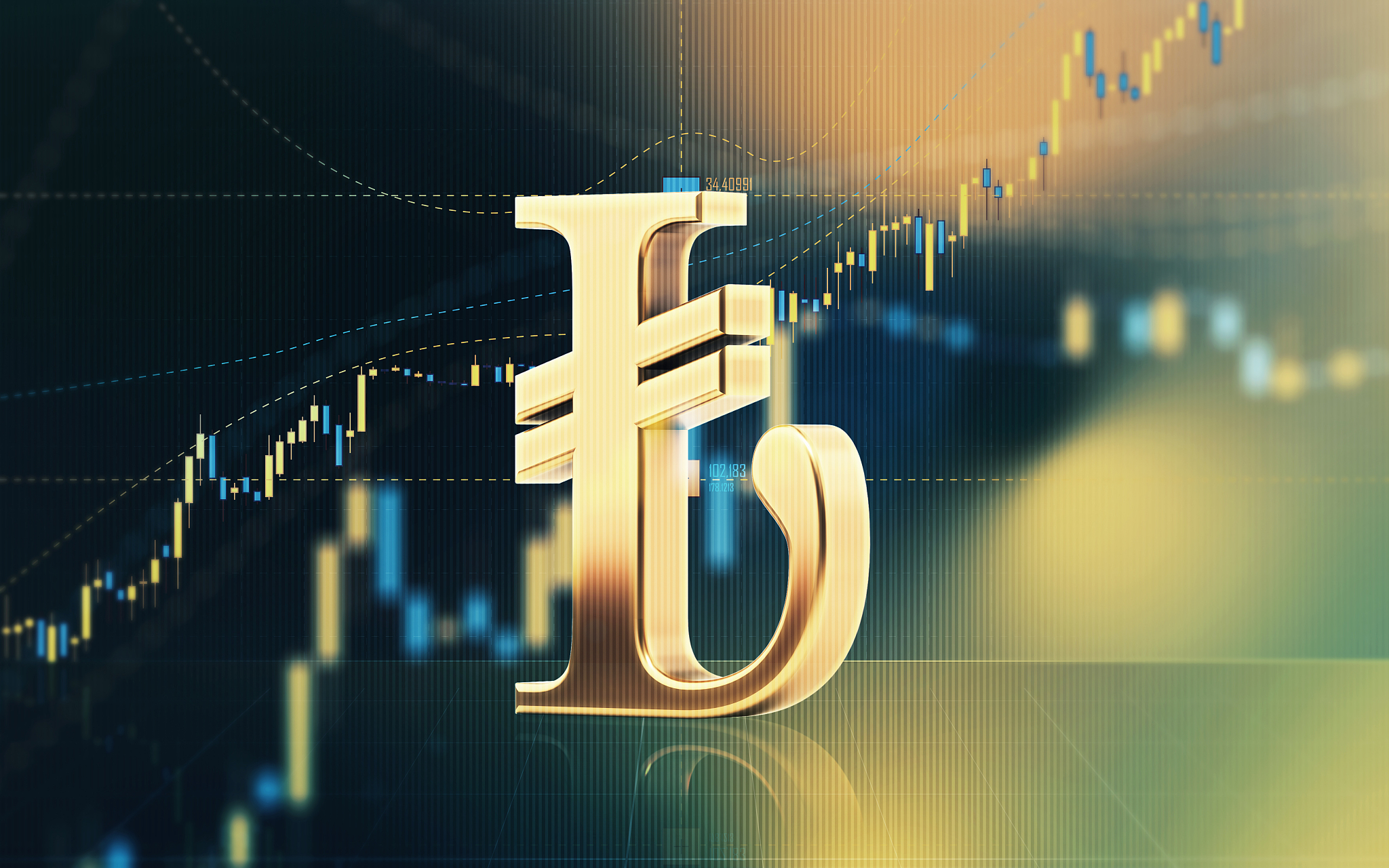 turkish lira sign sitting in front of bar graph - stock market a