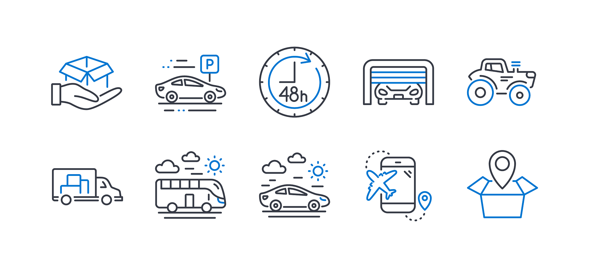 set transportation icons such as parking