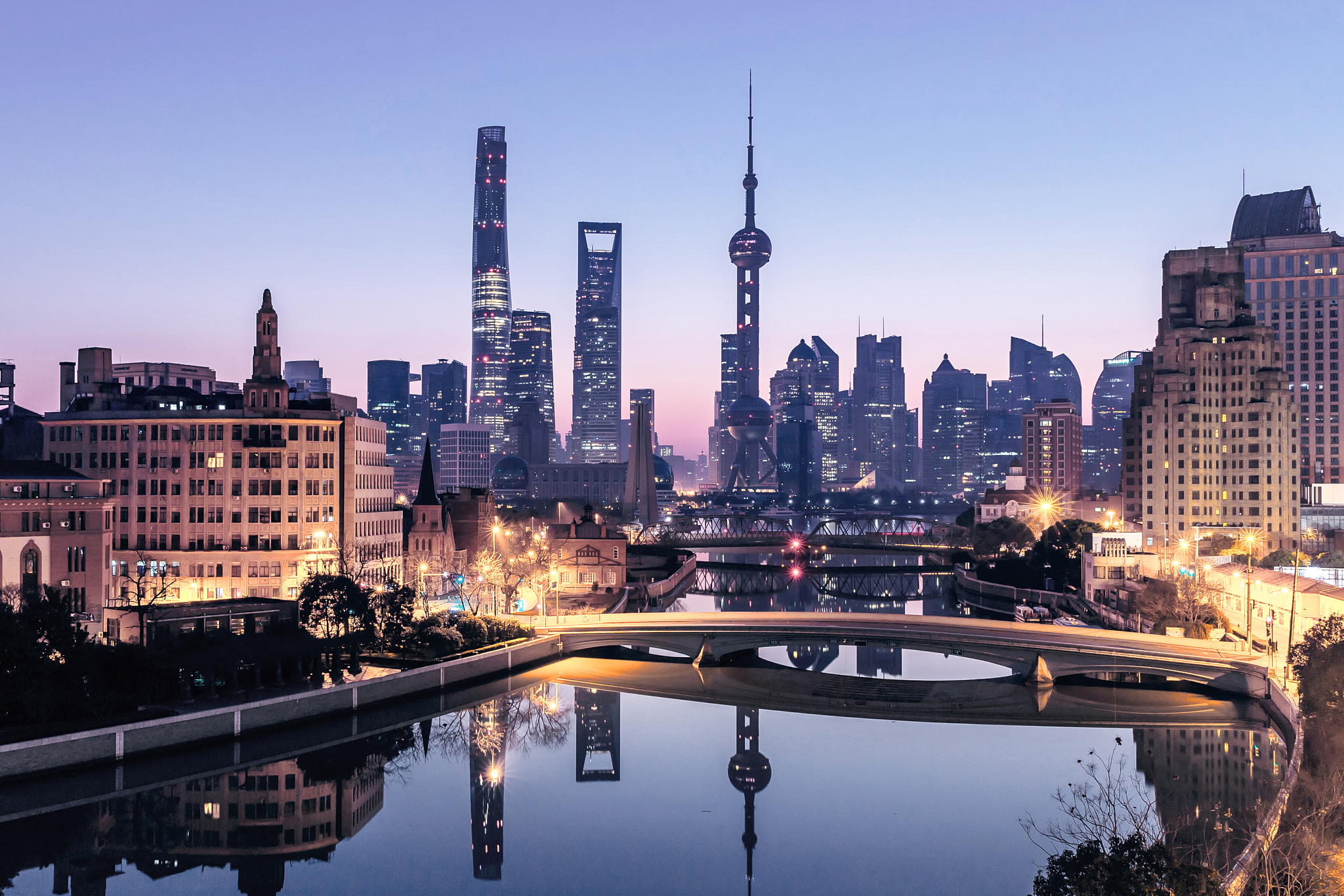 aerial view of cityscape and urban skyline at dawn in shanghai c