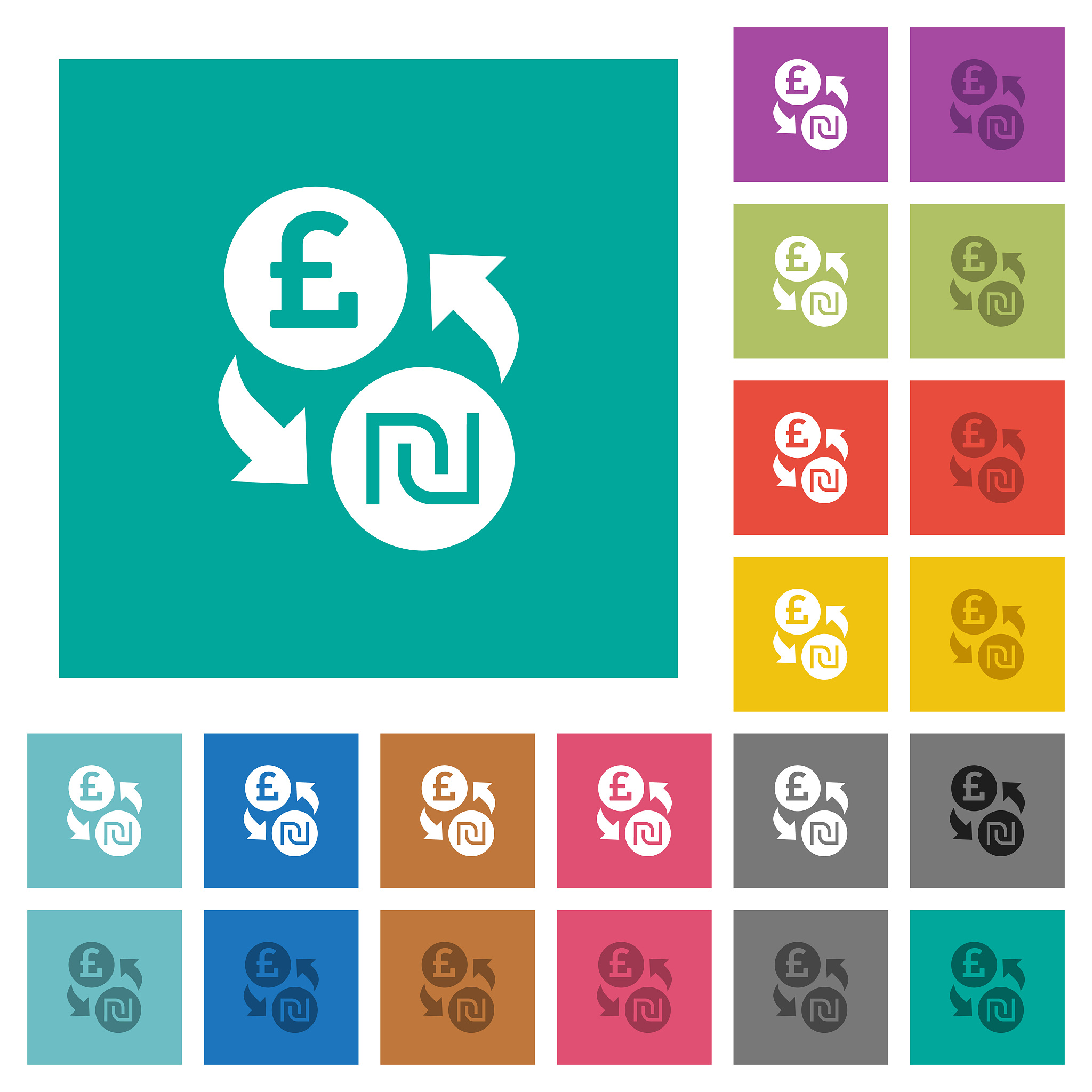 pound shekel money exchange square flat multi colored icons