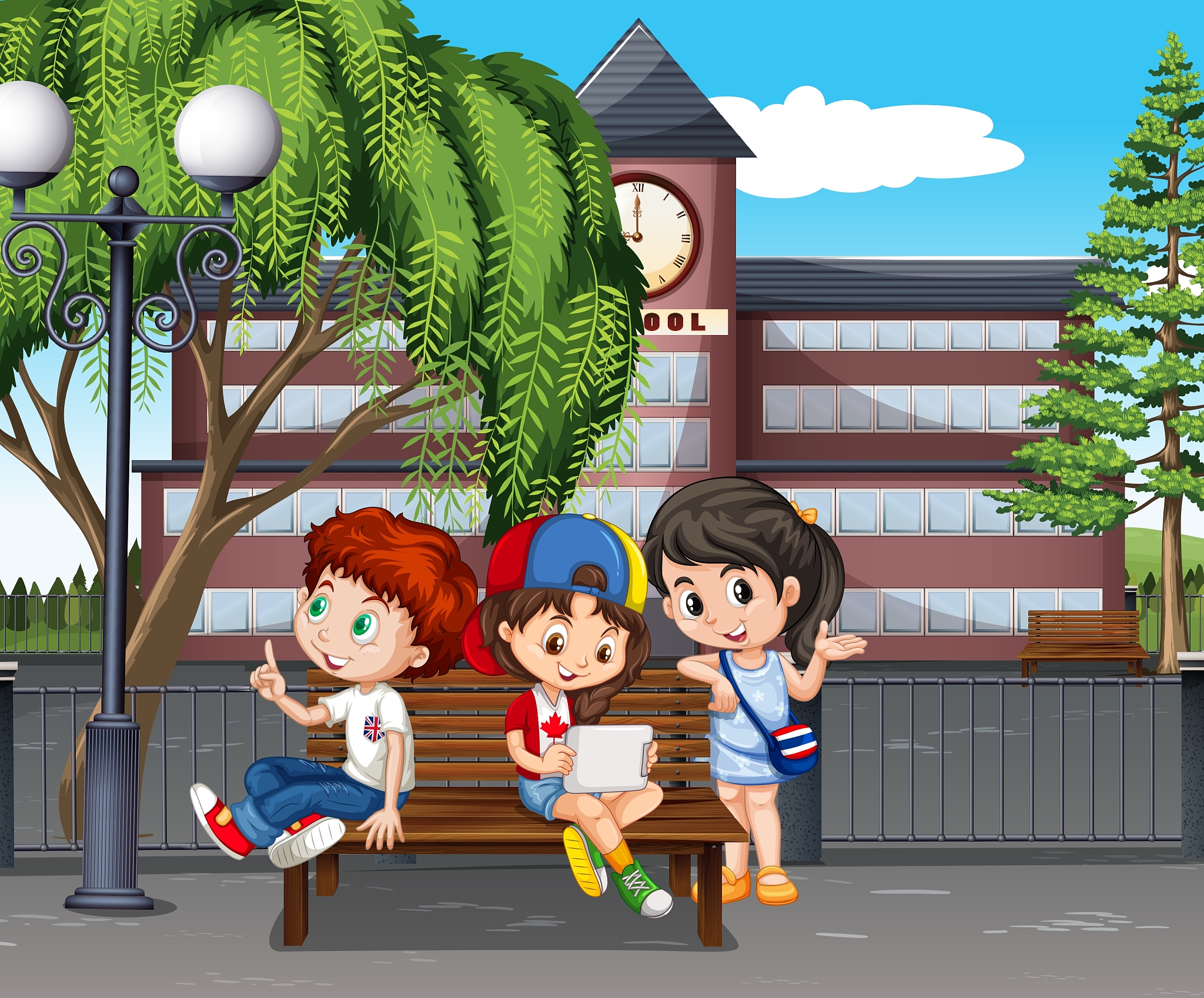 children hanging out at the school