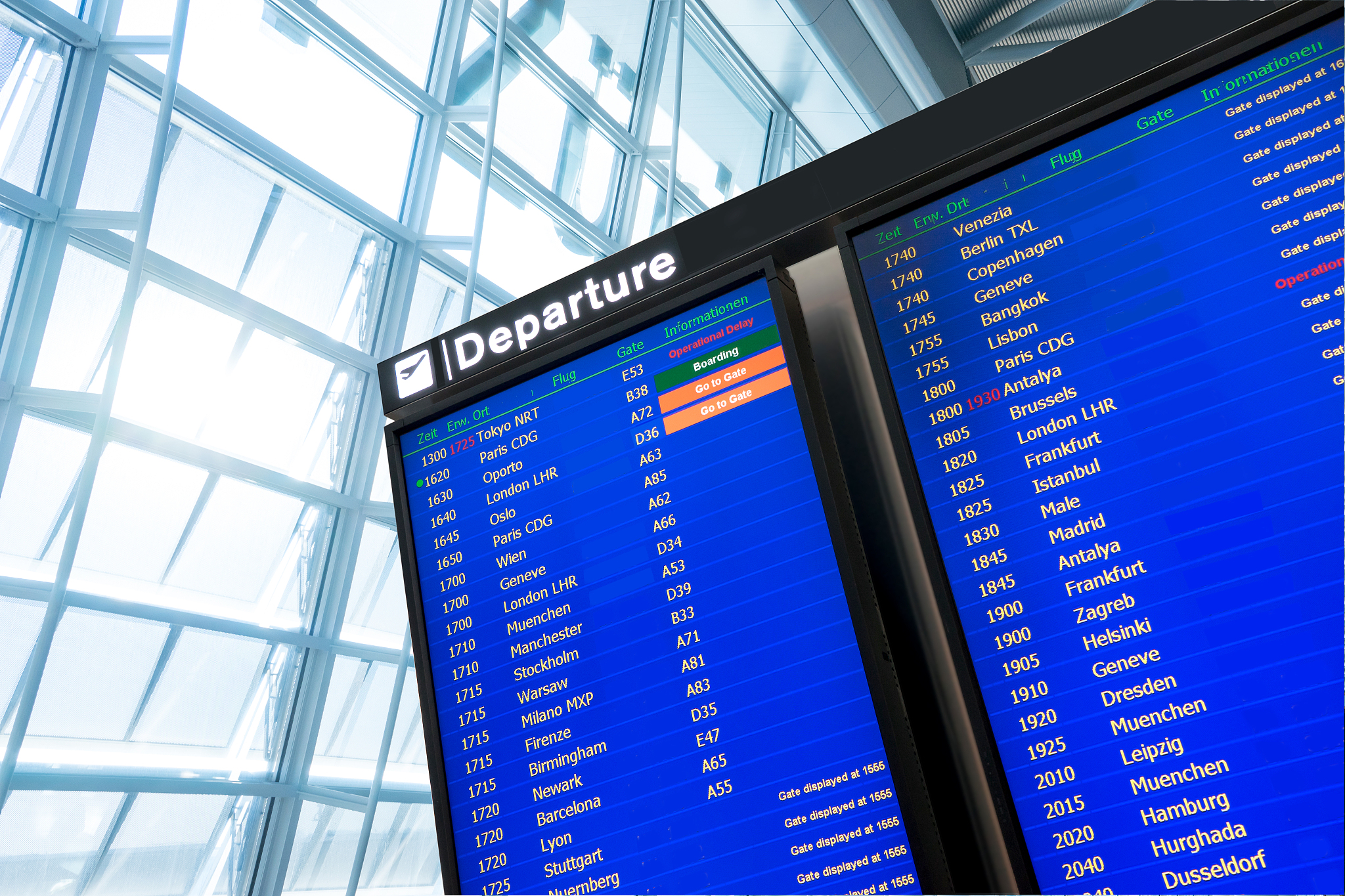 check in, airport departure & arrival information board sign
