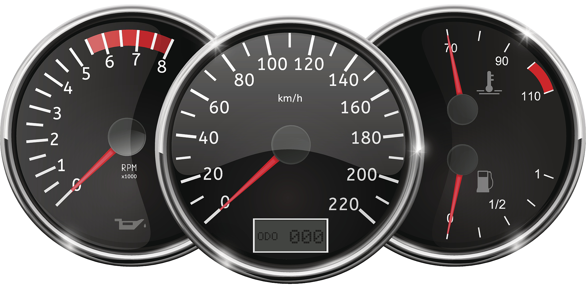 car dashboard. still position. speedometer, tachometer, fuel gau