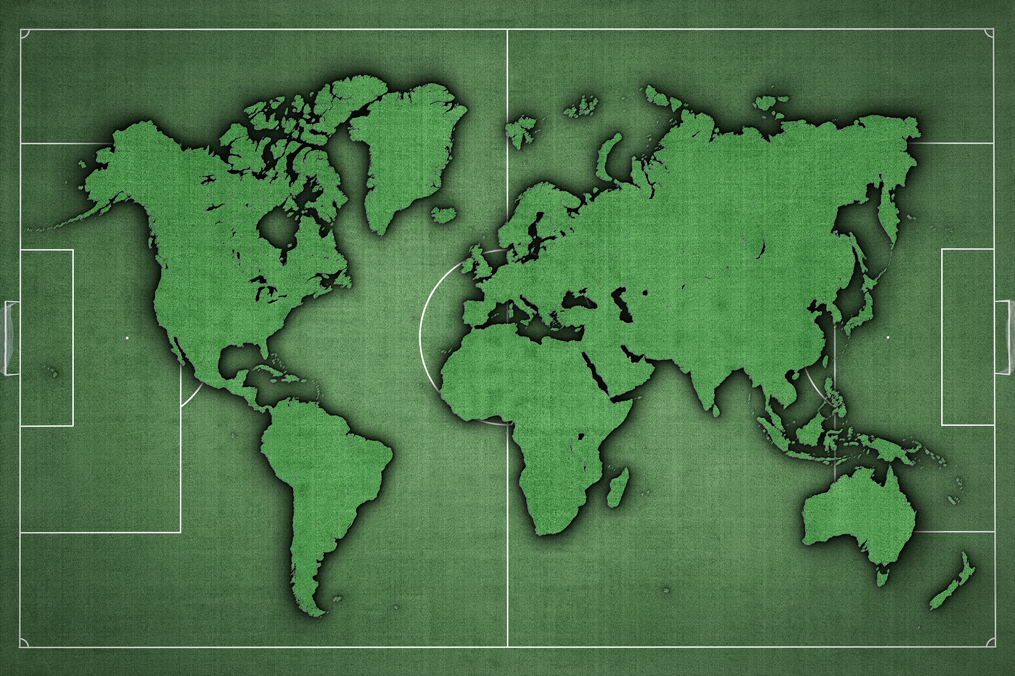 world mapsoccer field, green grass, football world