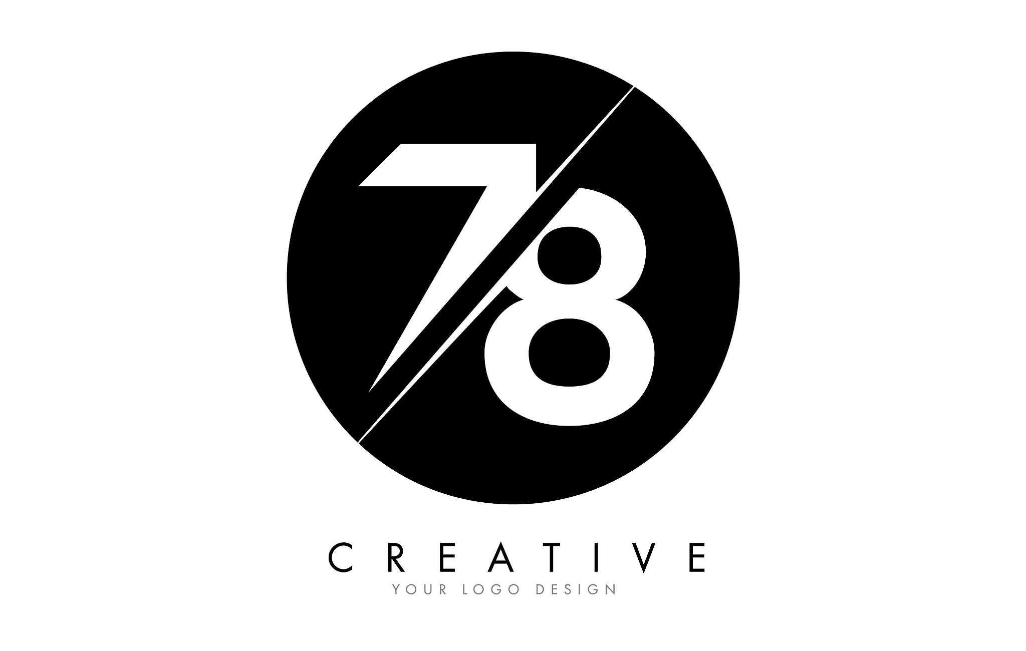 78 7 8 number logo design with a creative cut and