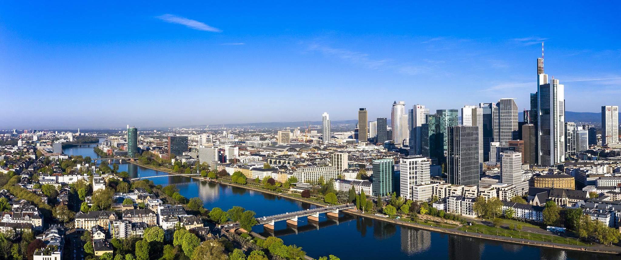 aerial view, frankfurt, skyline, with skyscrapers, frankfurt am 