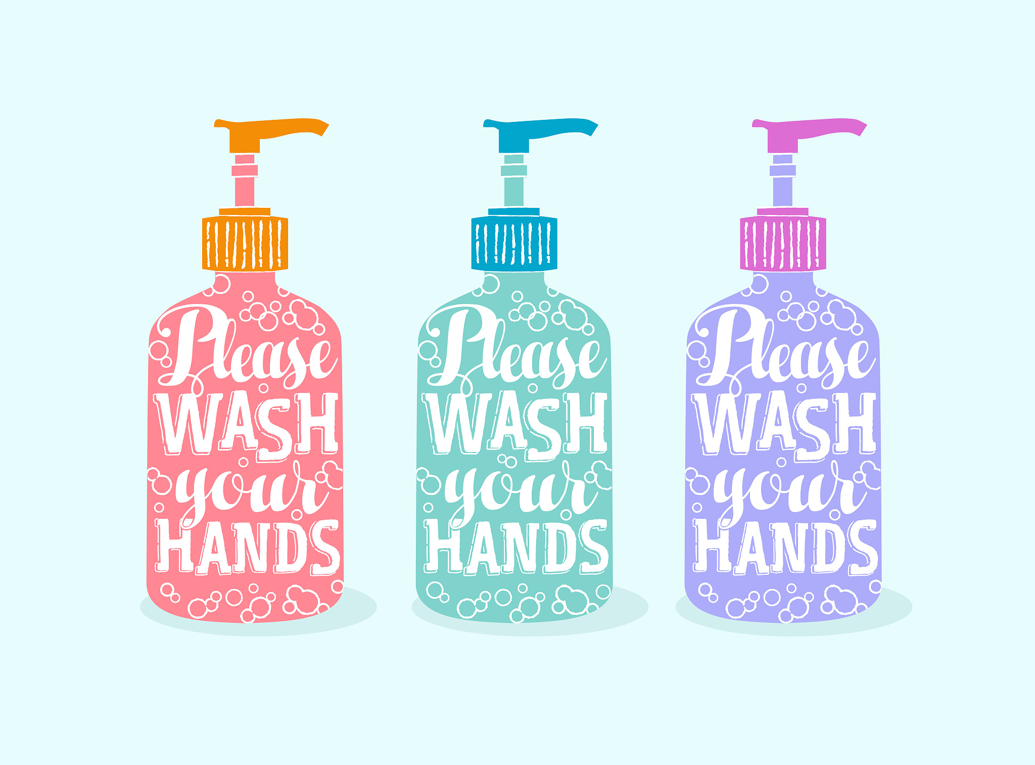 please wash your hands. modern calligraphy lettering on soap bot