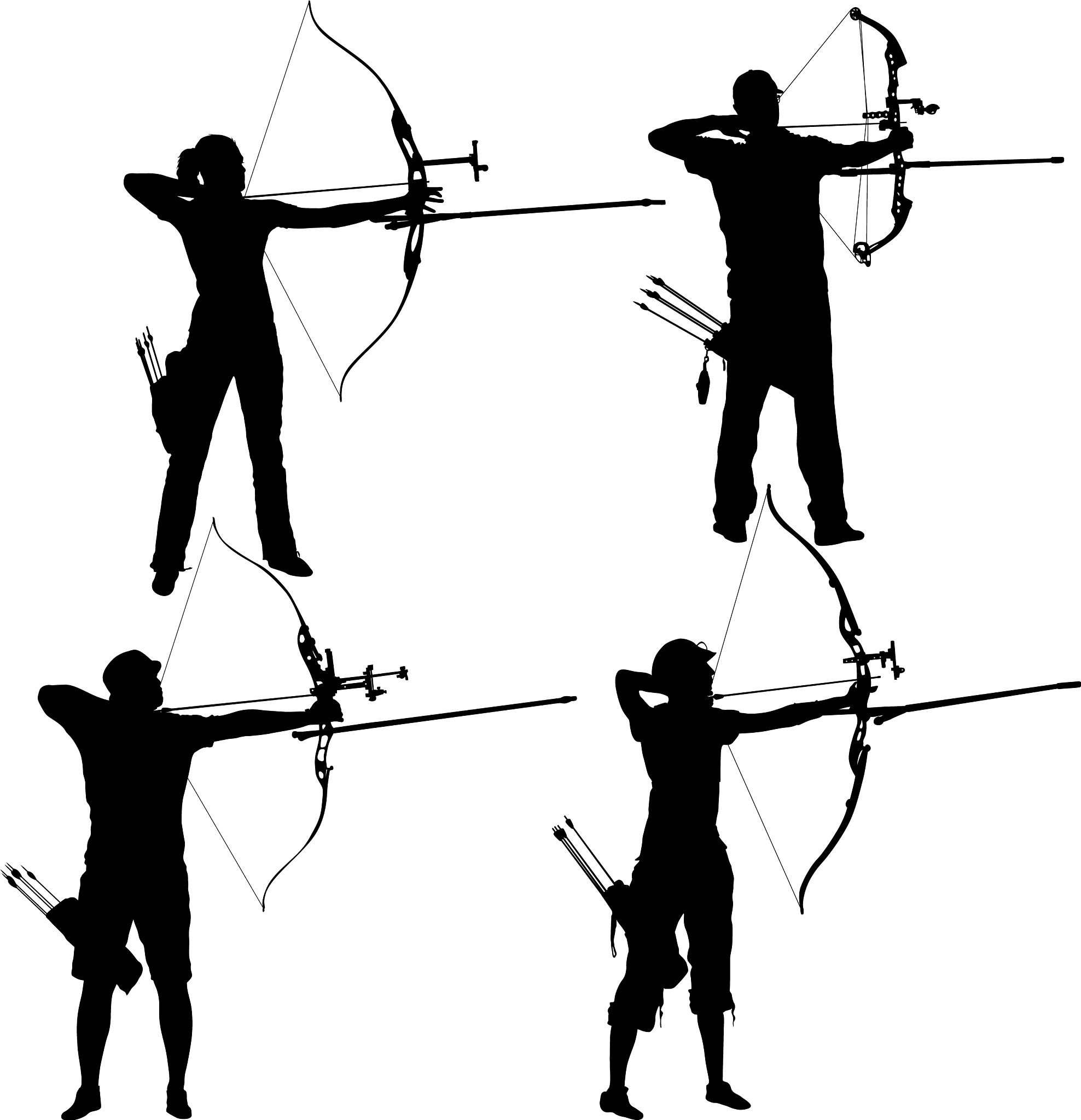 silhouette set attractive male and female archer