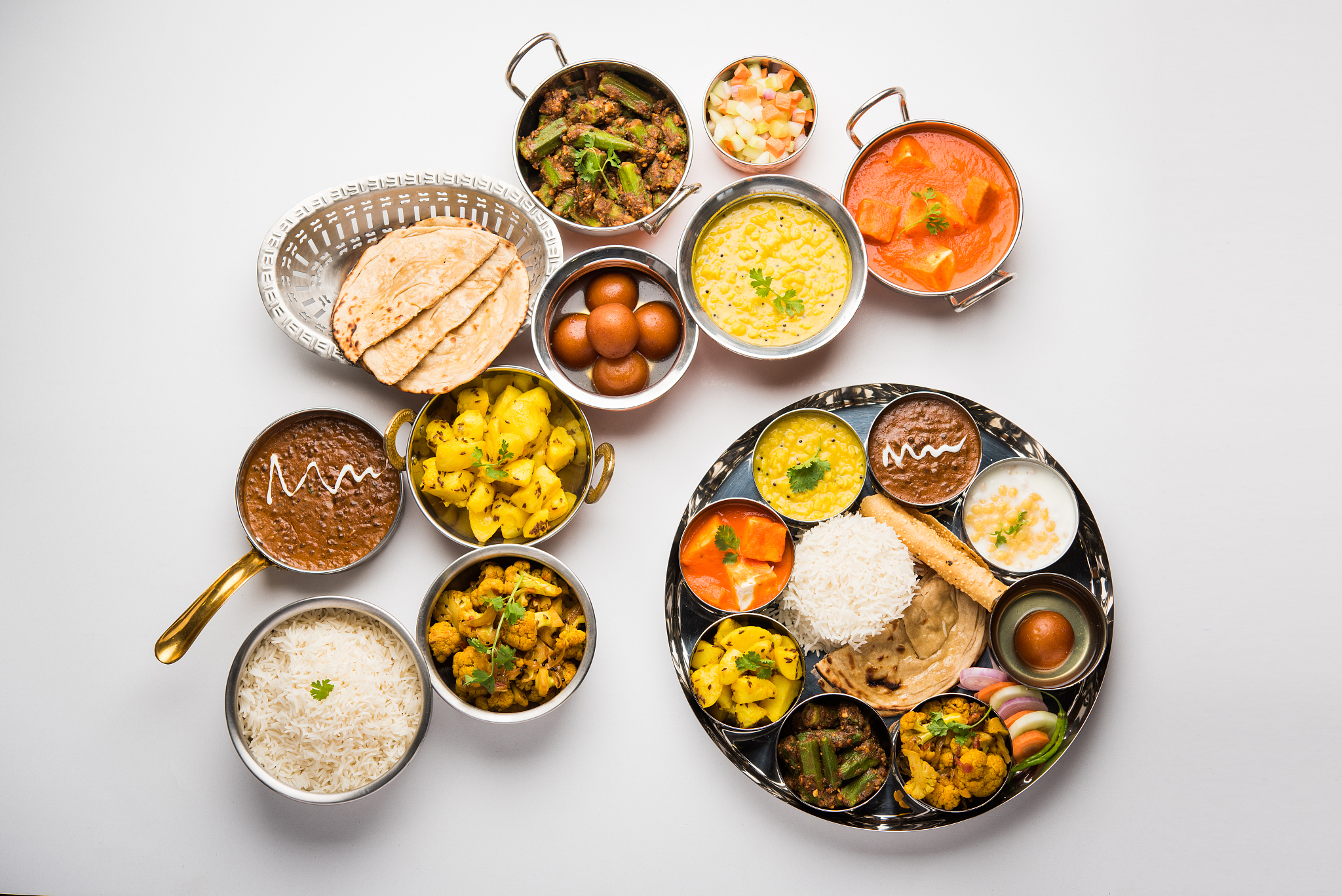 indian hindu veg thali / food platter, selective focus