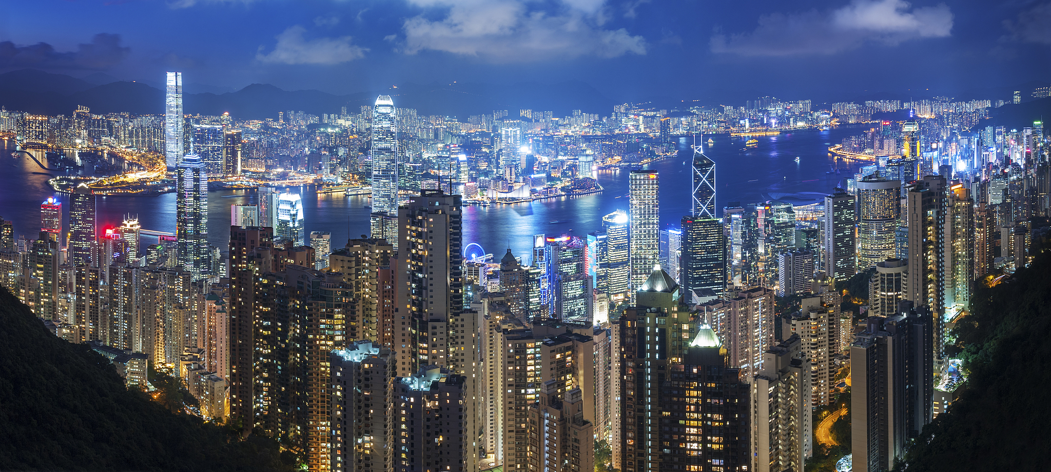 panorama of victoria harbor of hong kong city