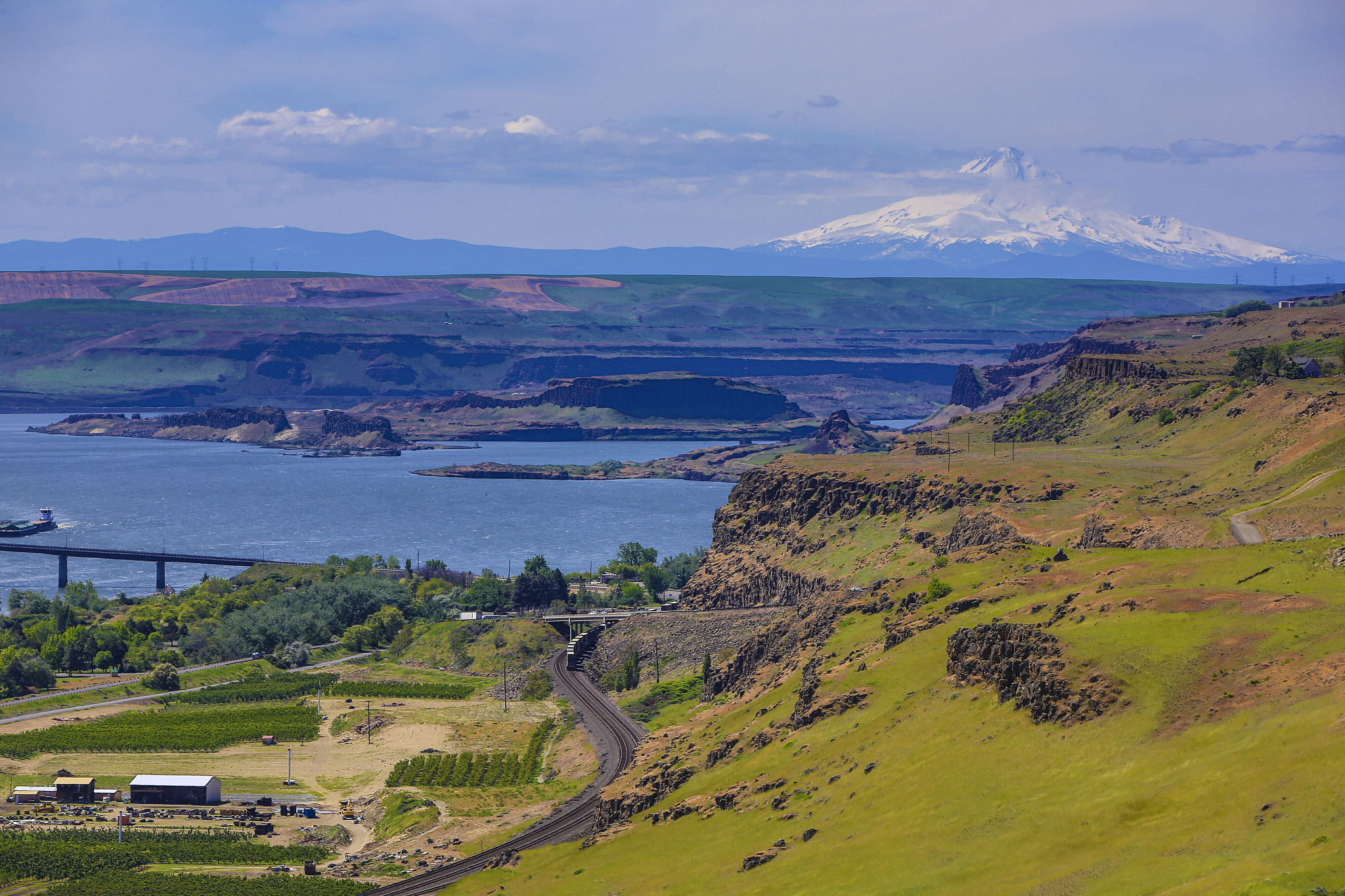 mount hood and columbia river, maryhill, washington state, usa