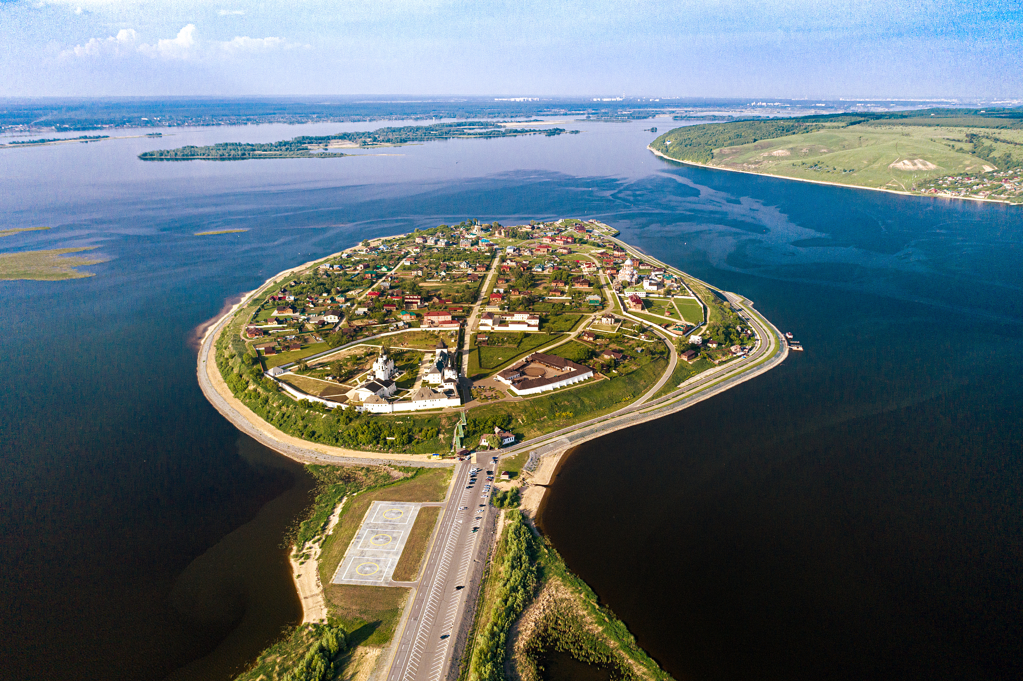 aerial view of the town-island of sviyazhsk. unesco world herita