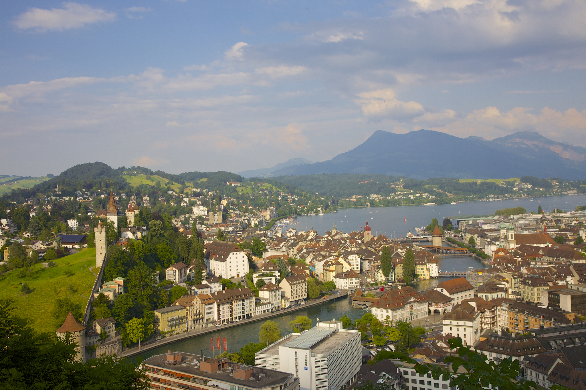 vista of old town, river and lake, lucerne