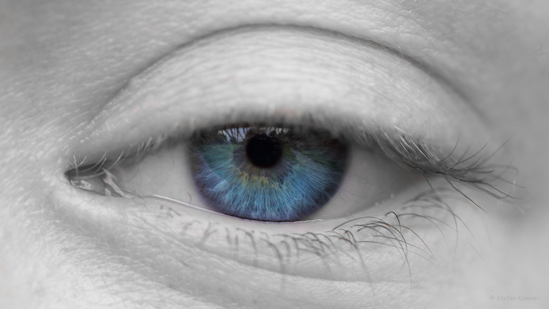 close up of blue eyes