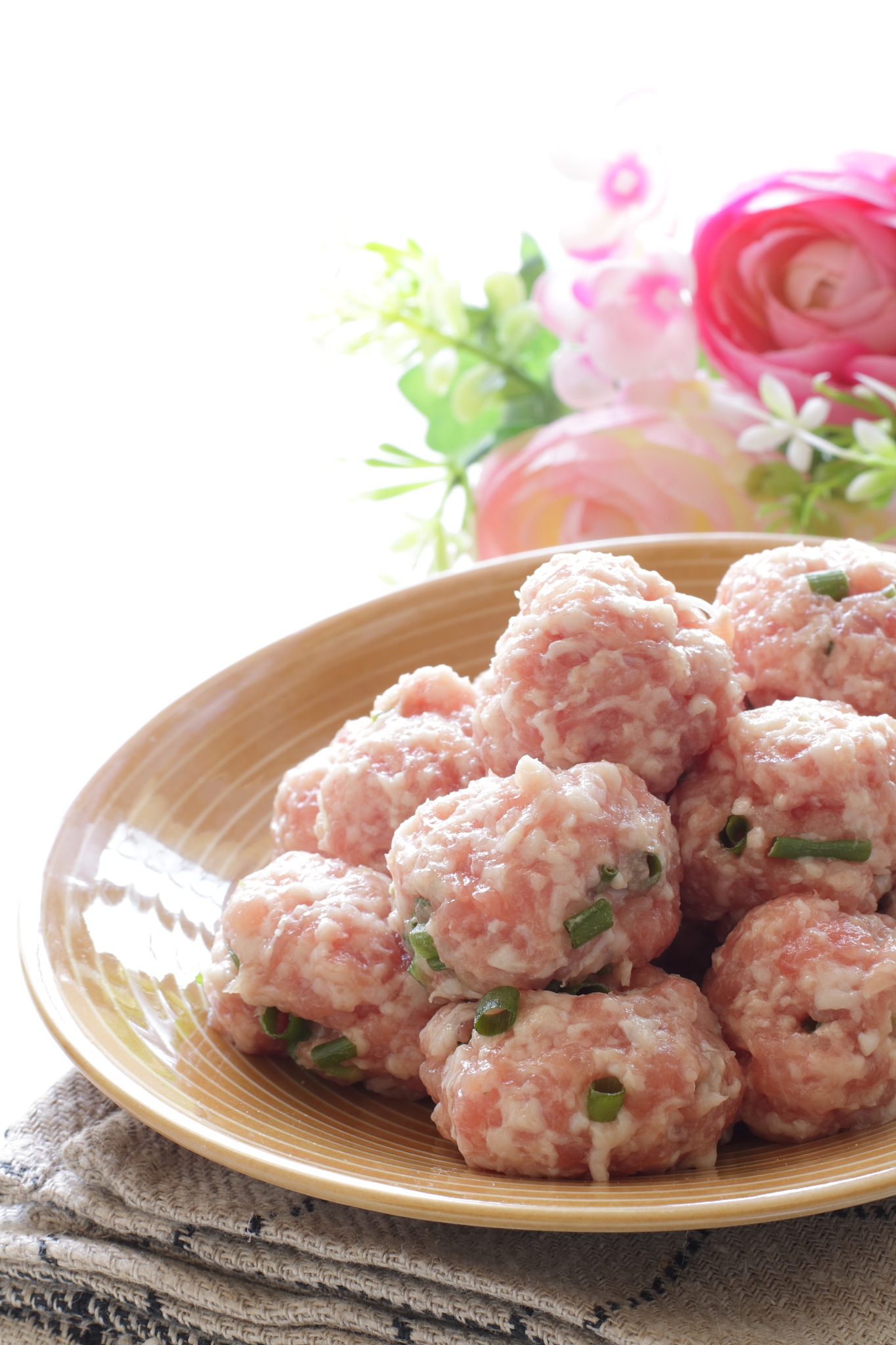 homemade pork and scallion meat ball