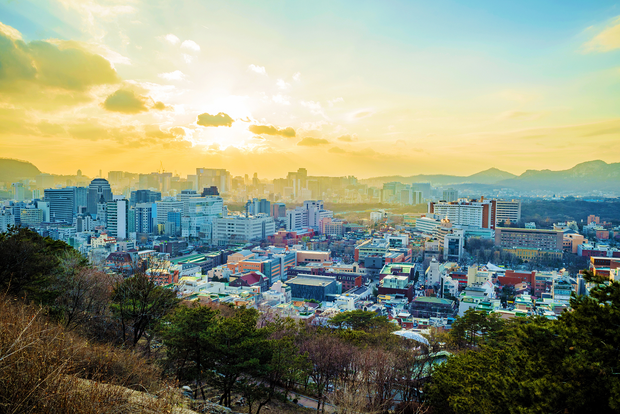 view of seoul at sunset