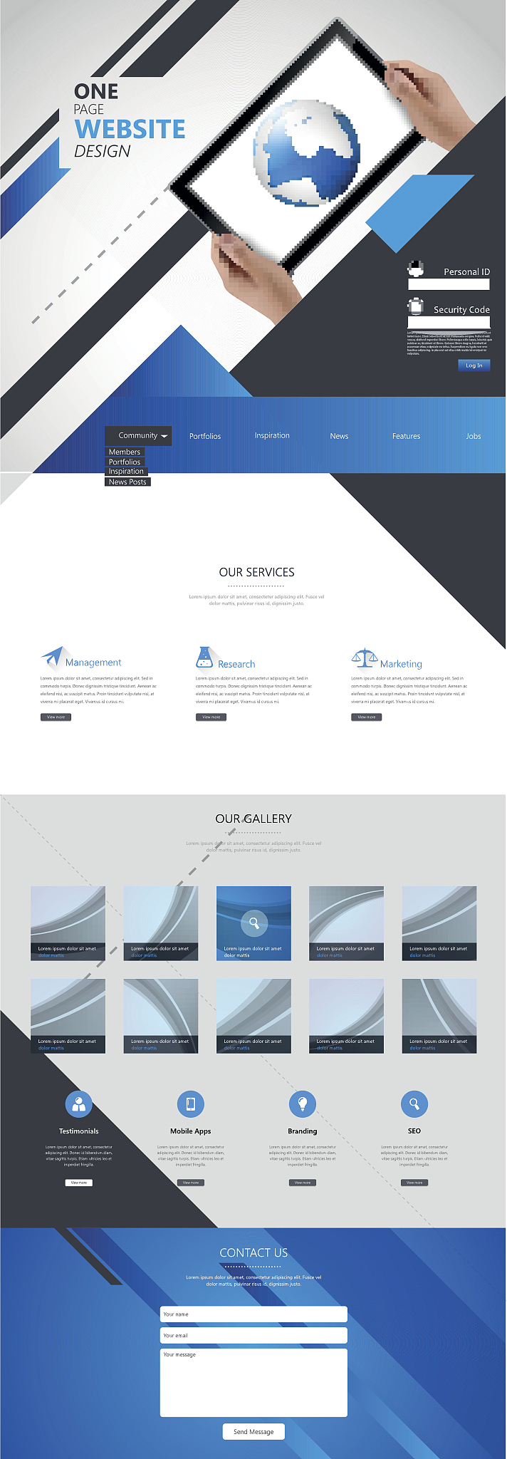 one page website template design