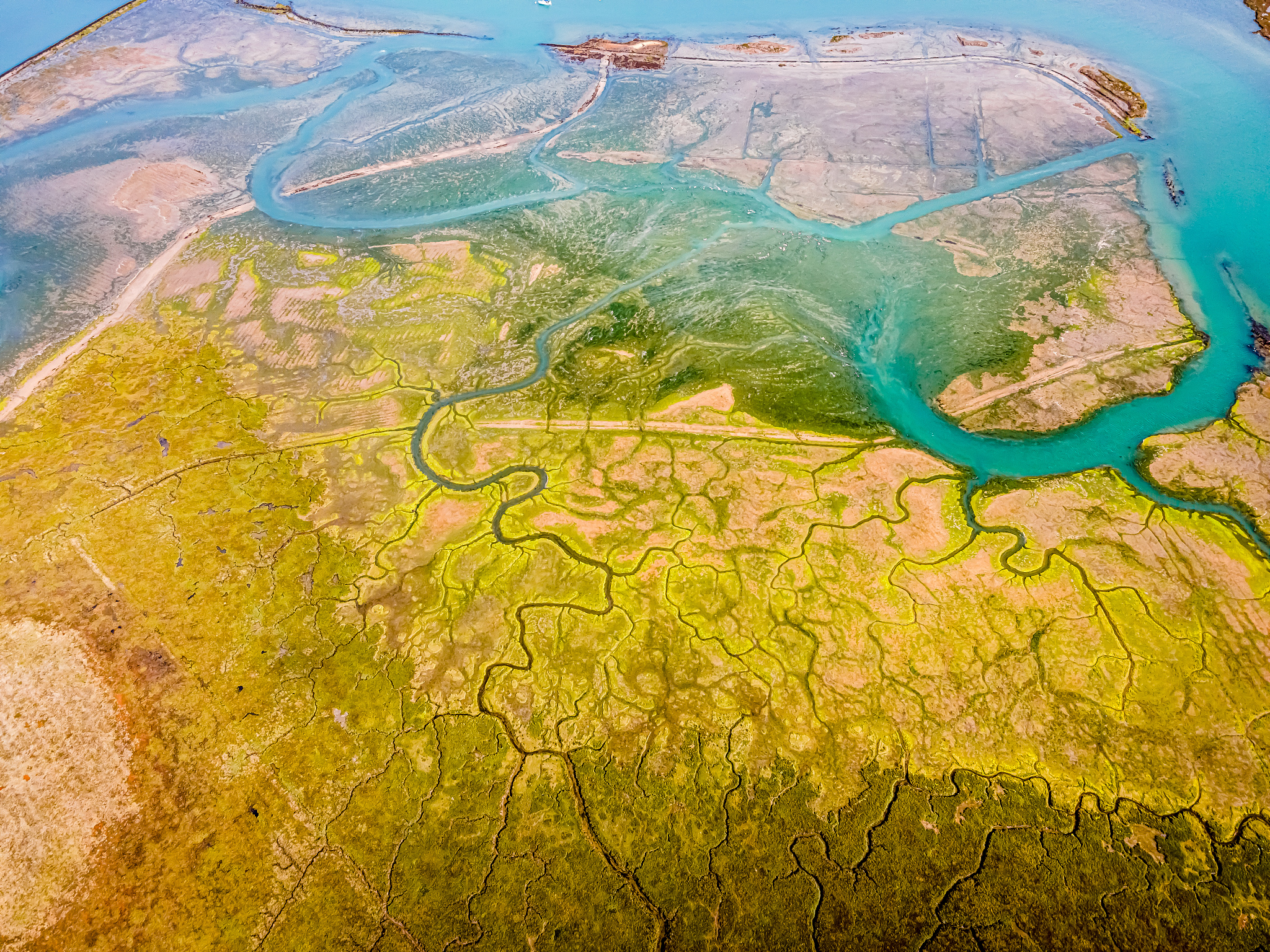aerial panoramic view of newtown of isle of wight, uk