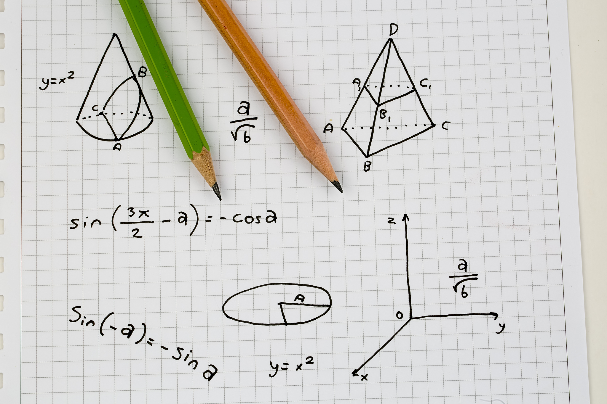 close-up of hand written mathematical formulas. concept of educa