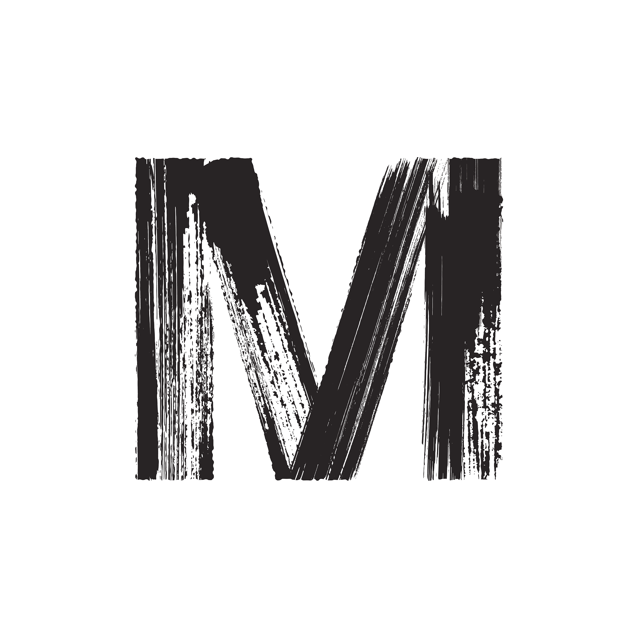 letter m hand drawn with dry brush