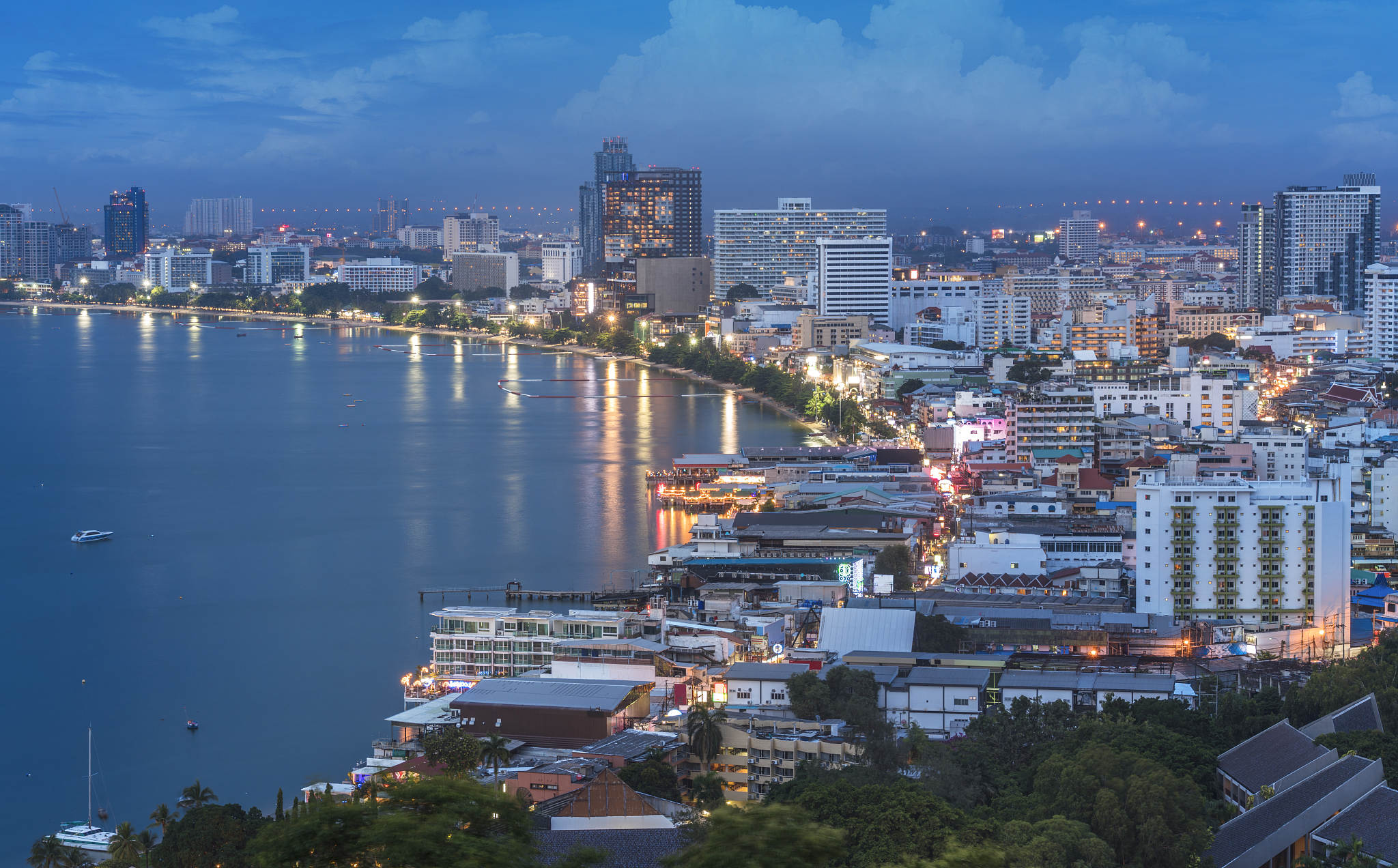 view of pattaya city beach at pratumnak viewpoint at night, patt