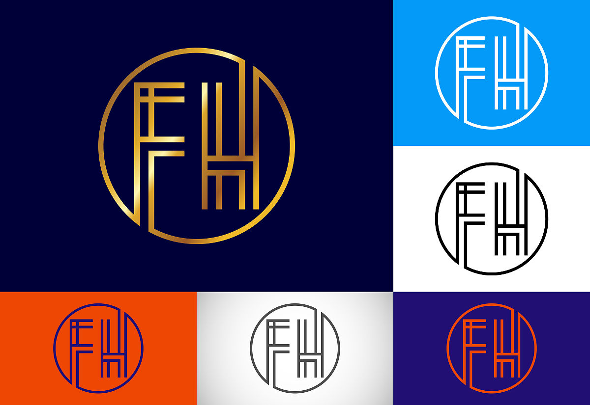首字母组合字母f h标志<strong>设计</strong>矢量模板.fh字母标志设计