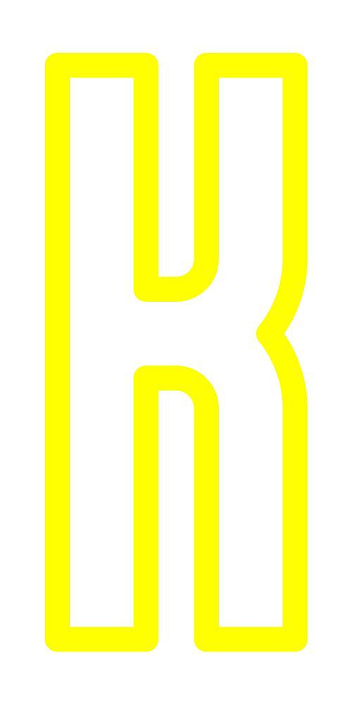 font bright, alphabet from colored outline, letter k. font brigh