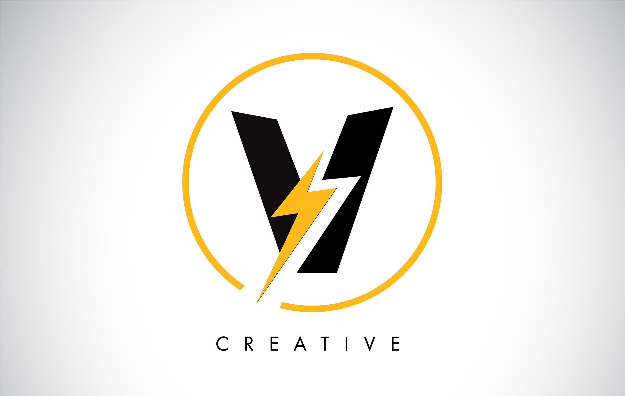 v letter logo design with lighting thunder bolt