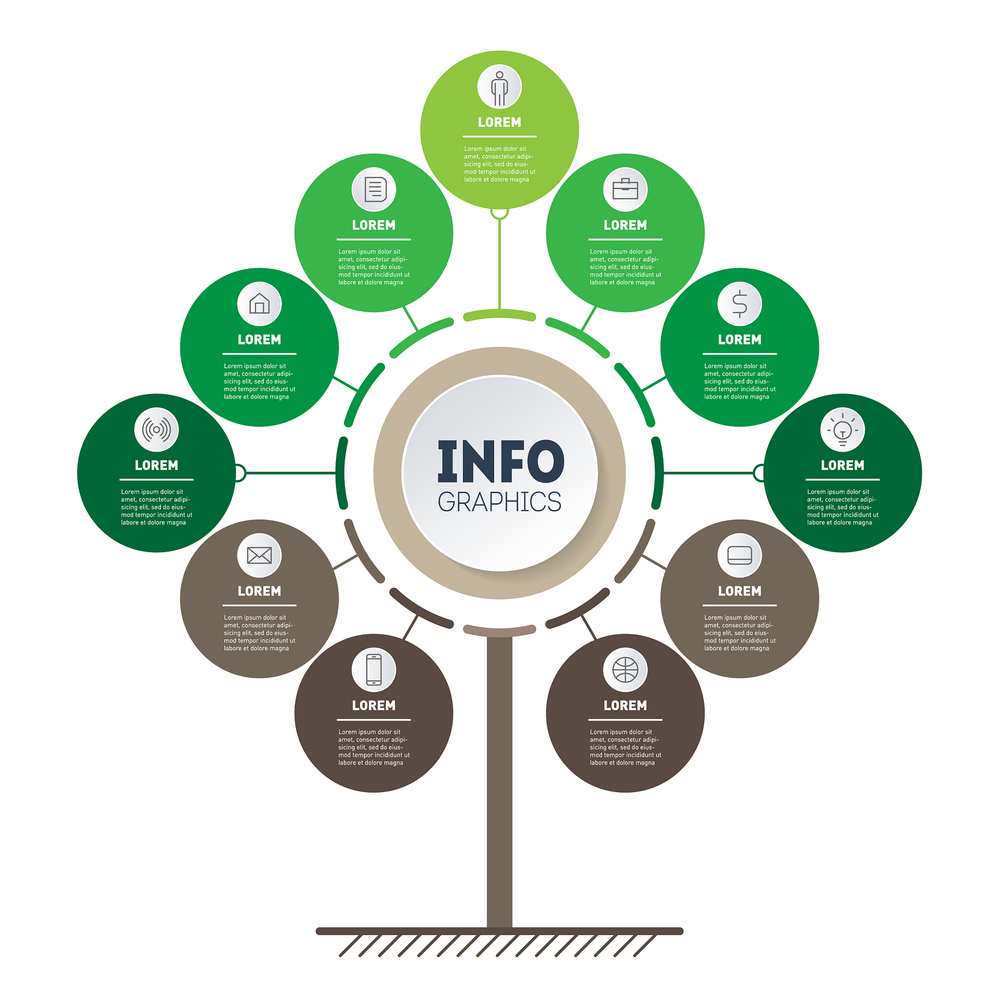 vertical green timeline infographics tree of