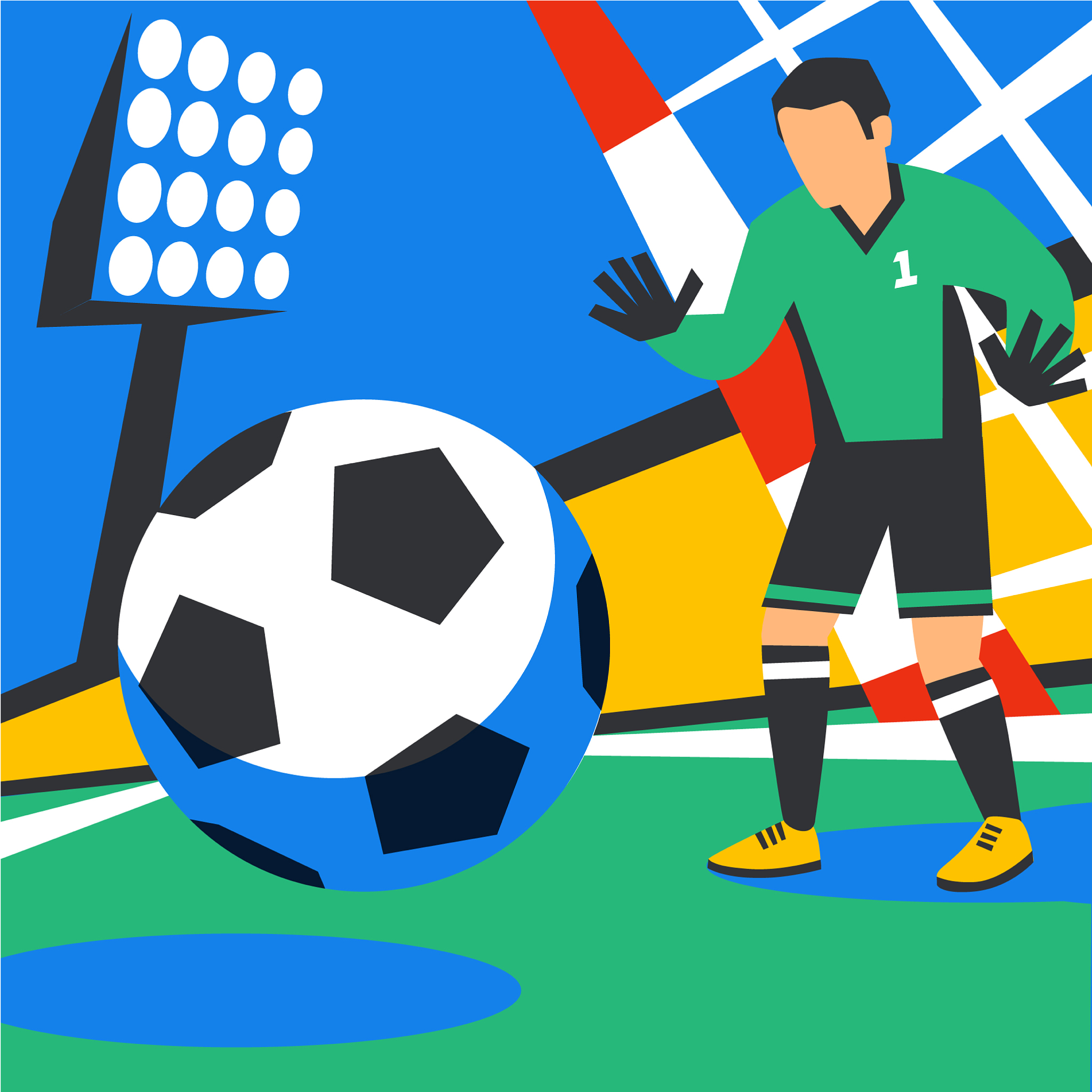 goalkeeper defends goal football player with ball
