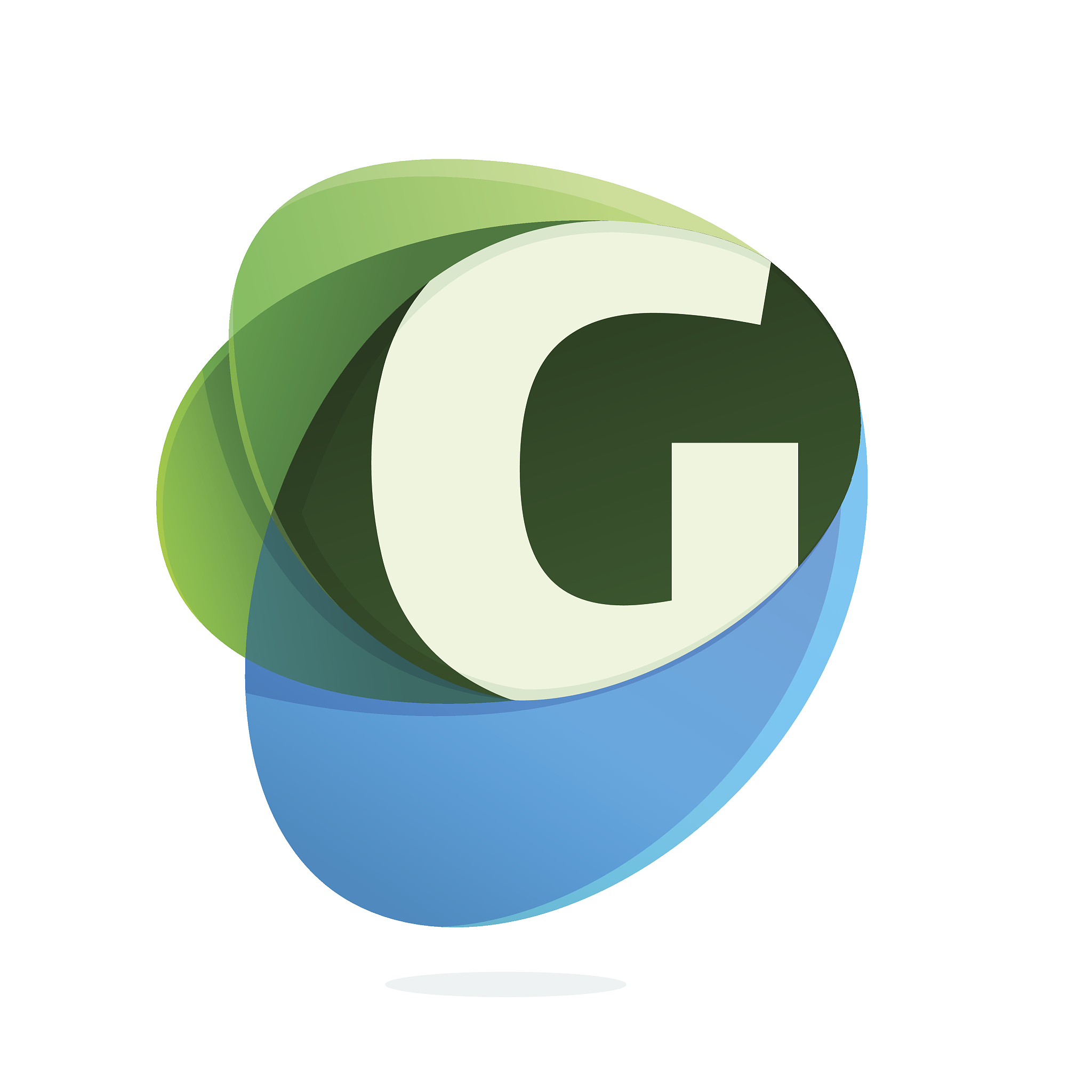 g letter with green leaves and blue drops.