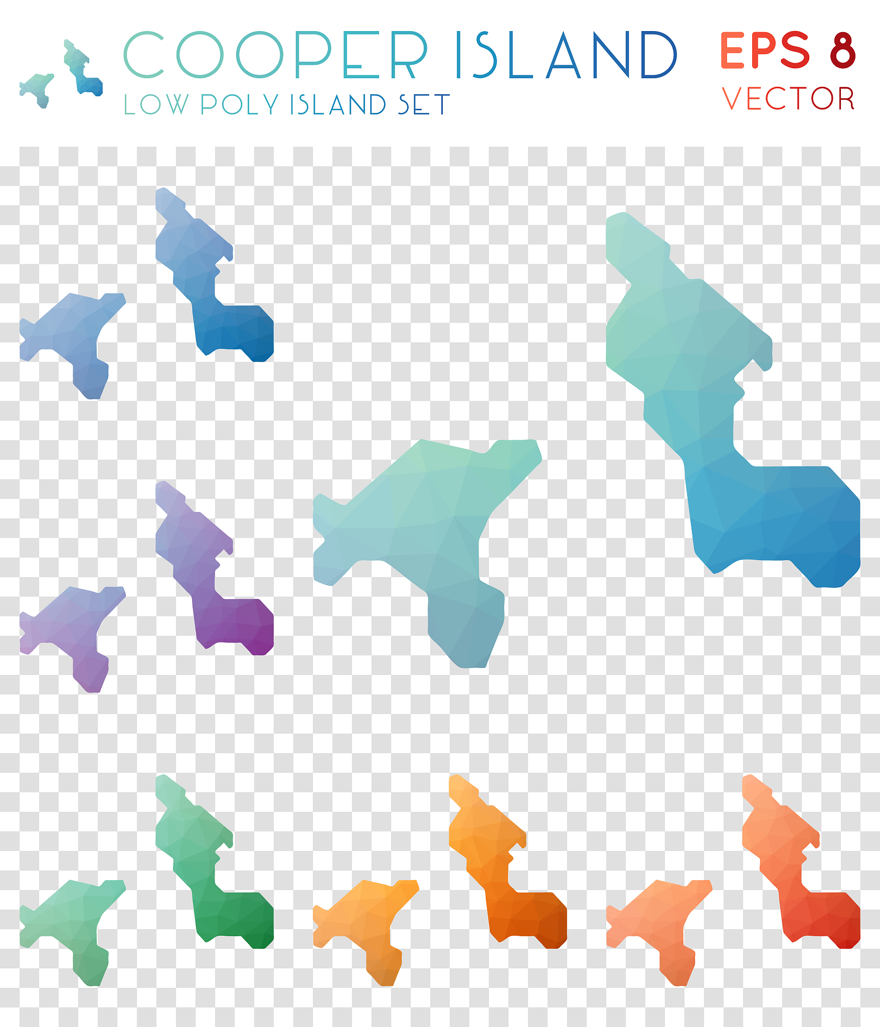 cooper island geometric polygonal maps, mosaic style island coll