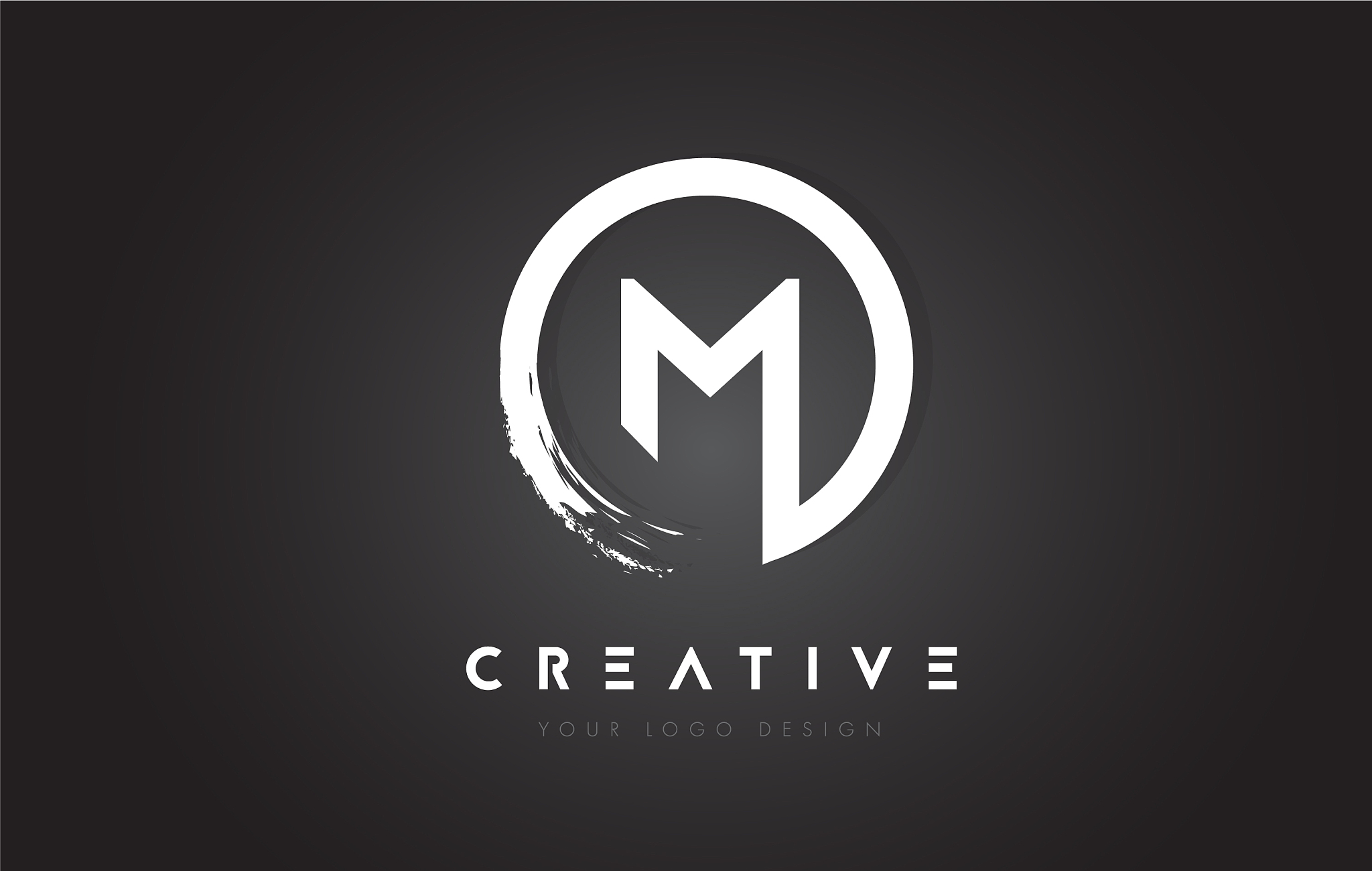m circular letter logo with circle brush design