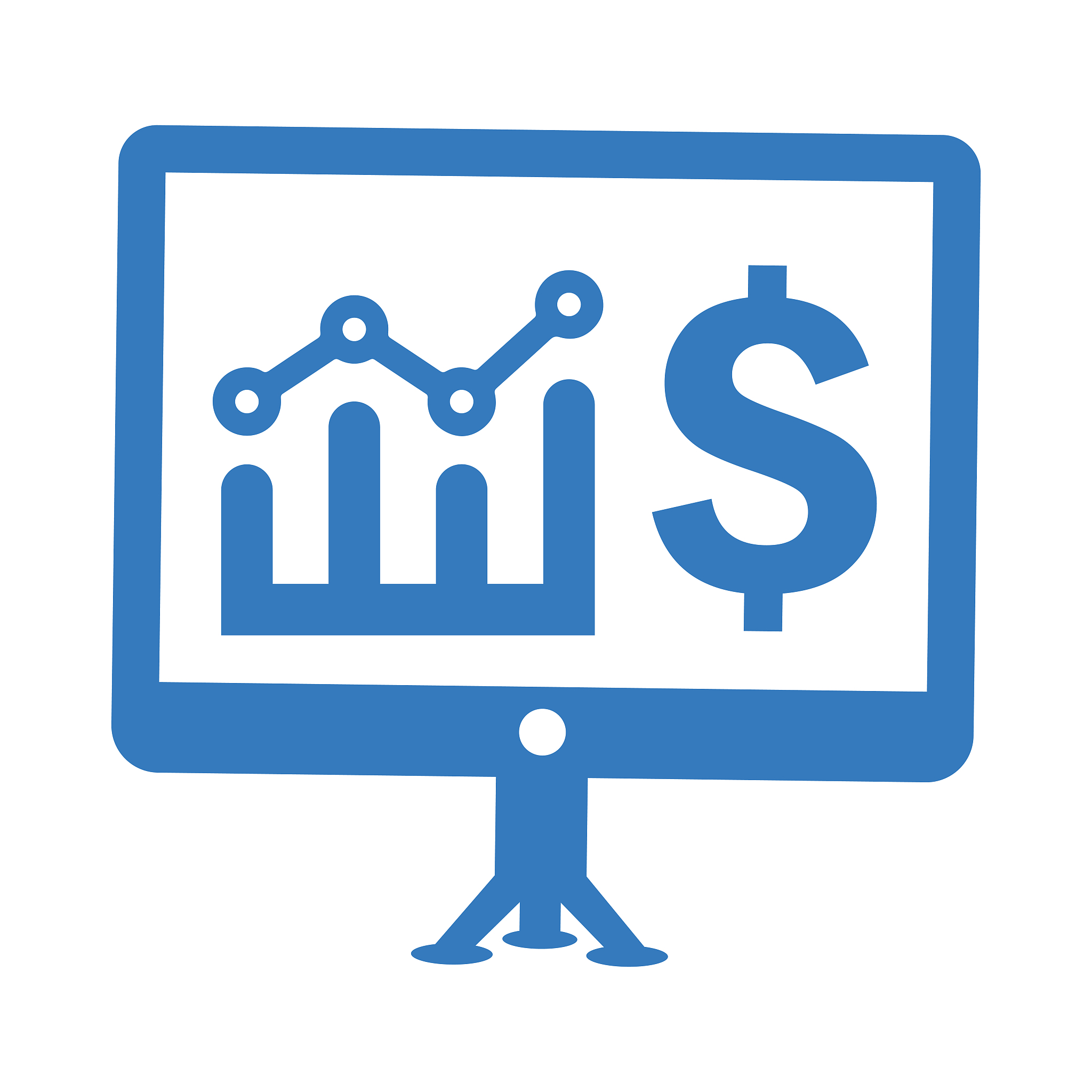 business analytics, earning growth blue icon