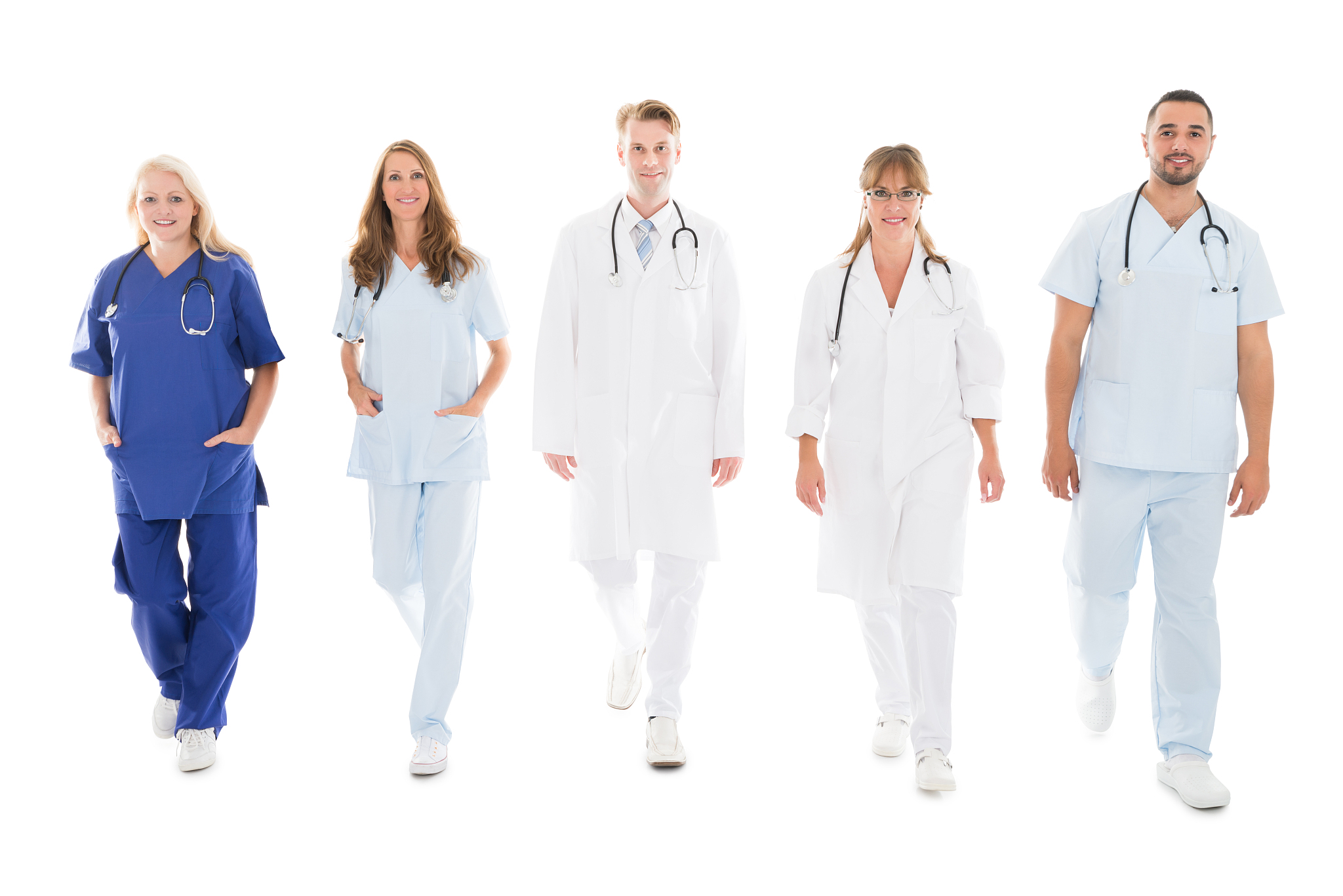 portrait of confident medical team walking in row