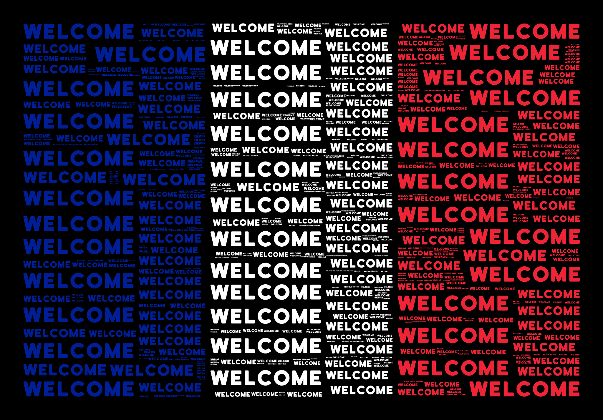 france flag collage of welcome texts