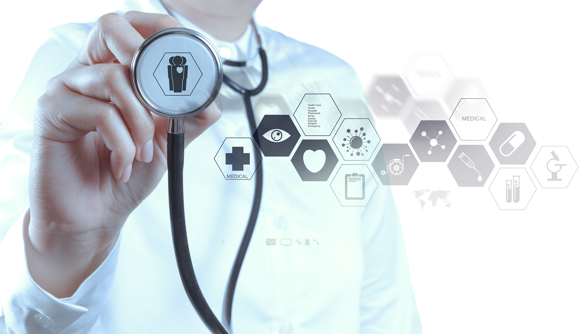 medicine doctor hand working with modern computer interface