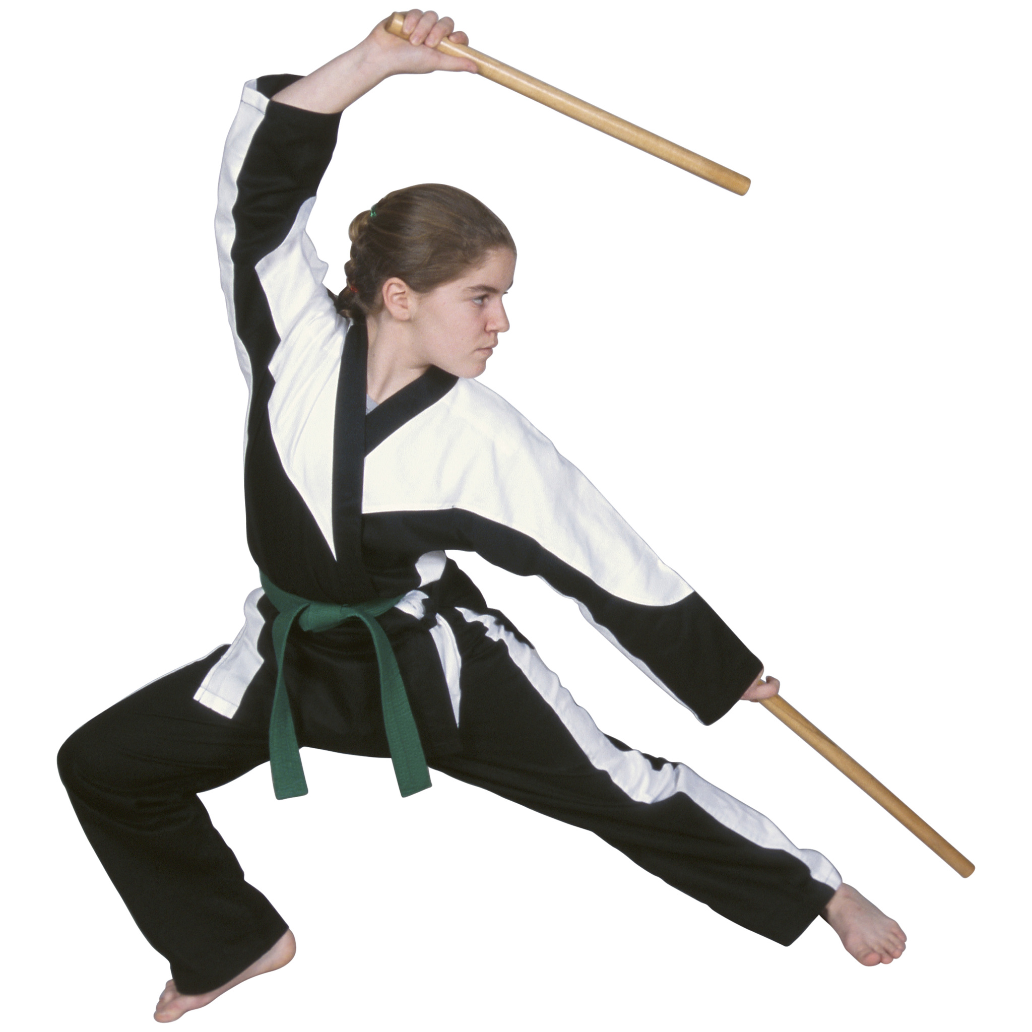 woman with karate sticks