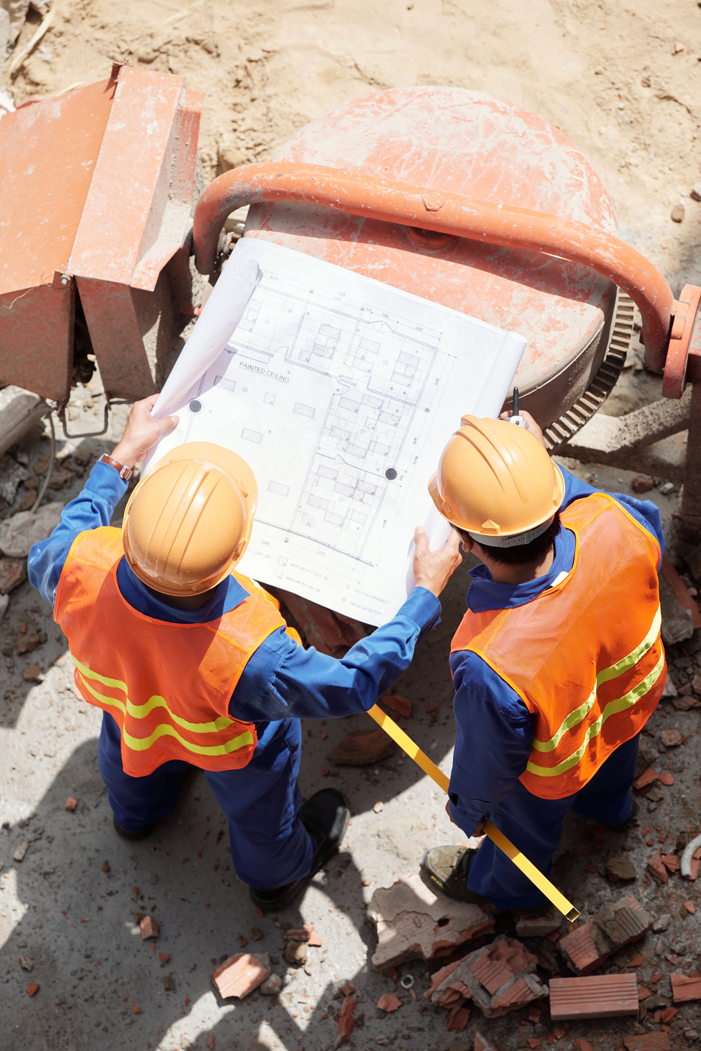 engineers discussing building plan