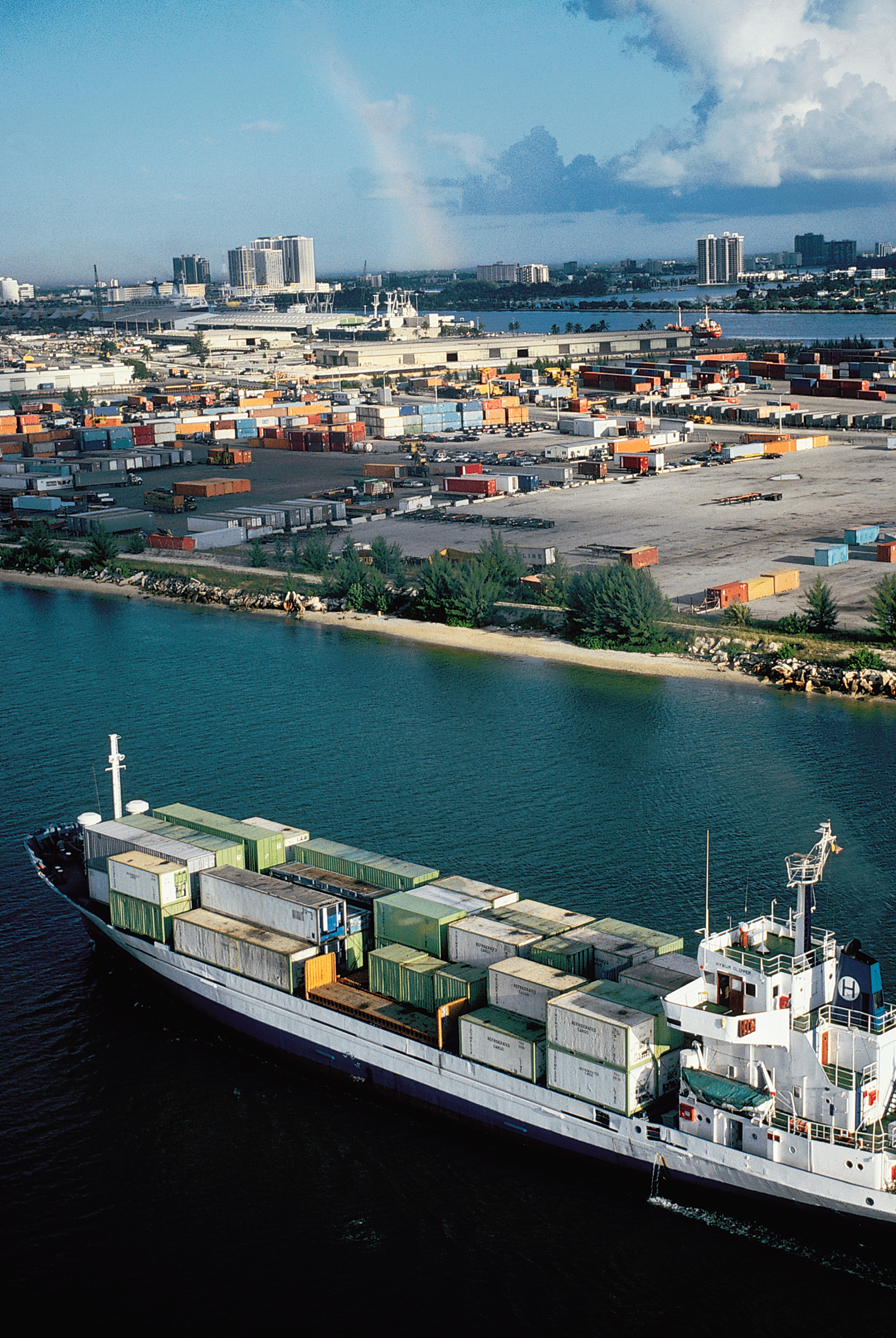 freighter transporting shipping containers