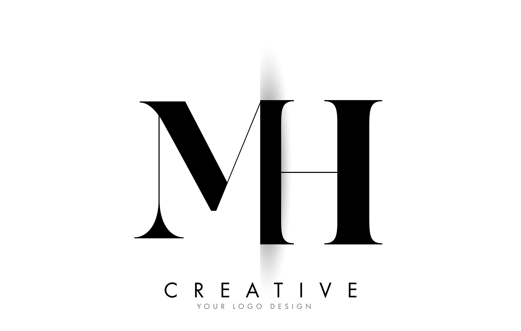 mh m h letter logo with creative shadow cut design