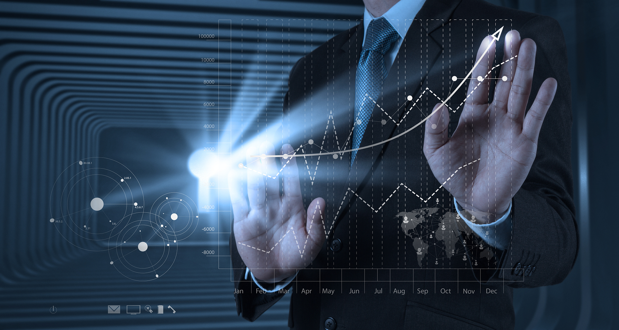 businessman hand working with new modern computer and business s