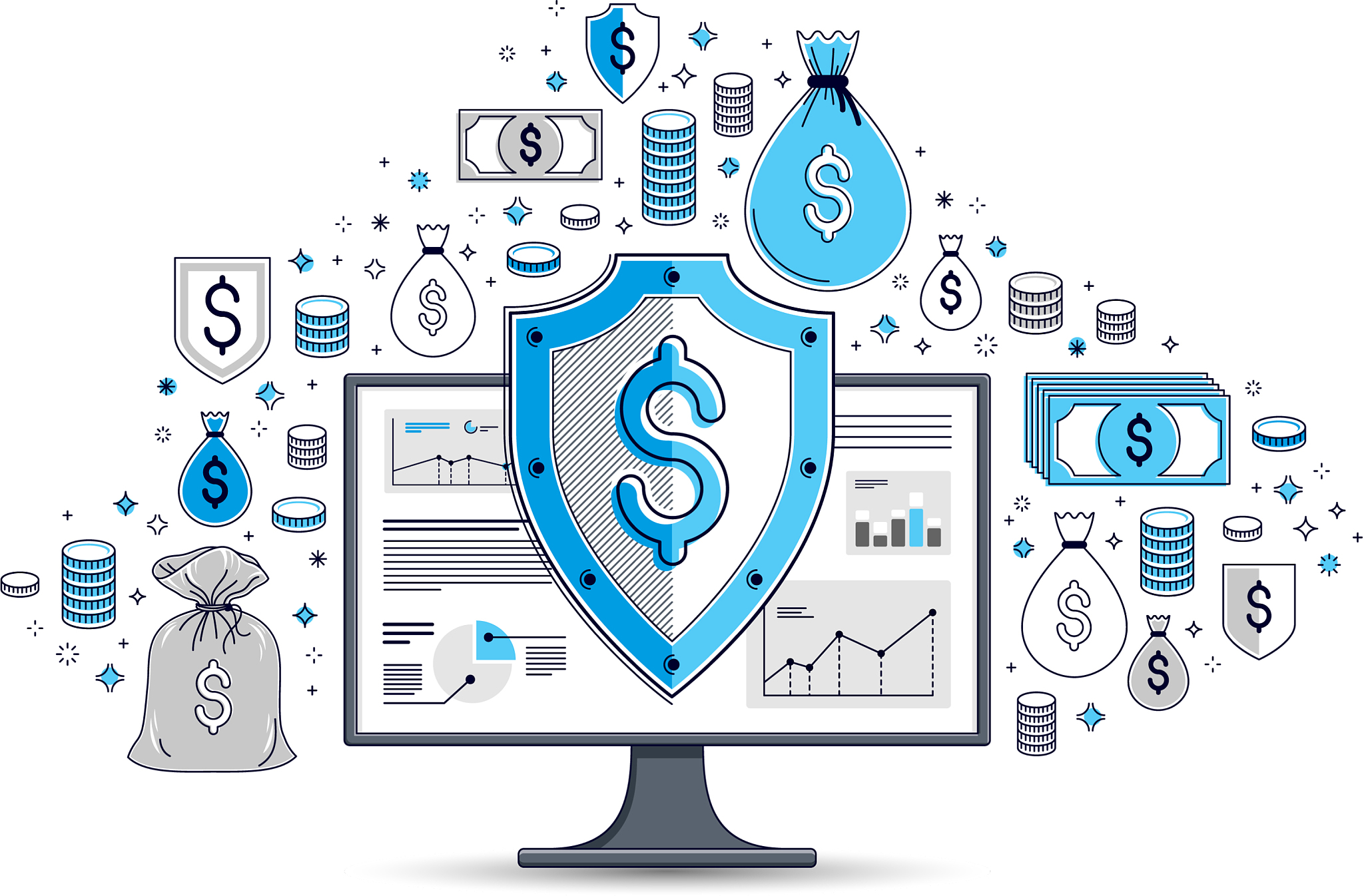 shield over computer monitor and dollar set of