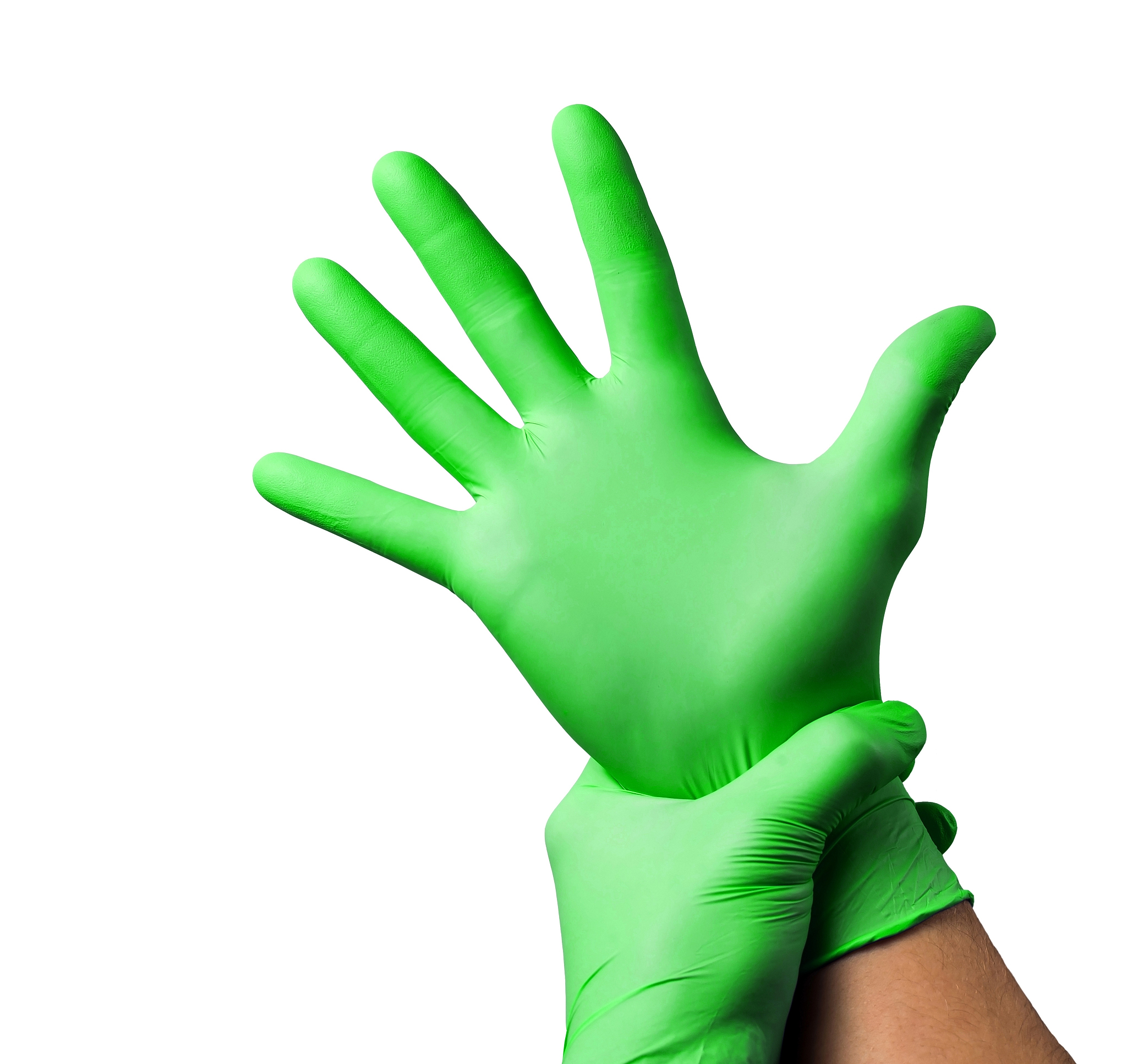doctor putting on protective gloves, isolated
